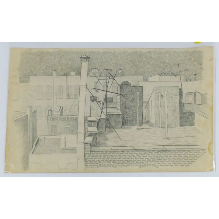 Byron Gardner ''Rooftops'' 1954 Graphite Drawing 12''x18'' Sheet