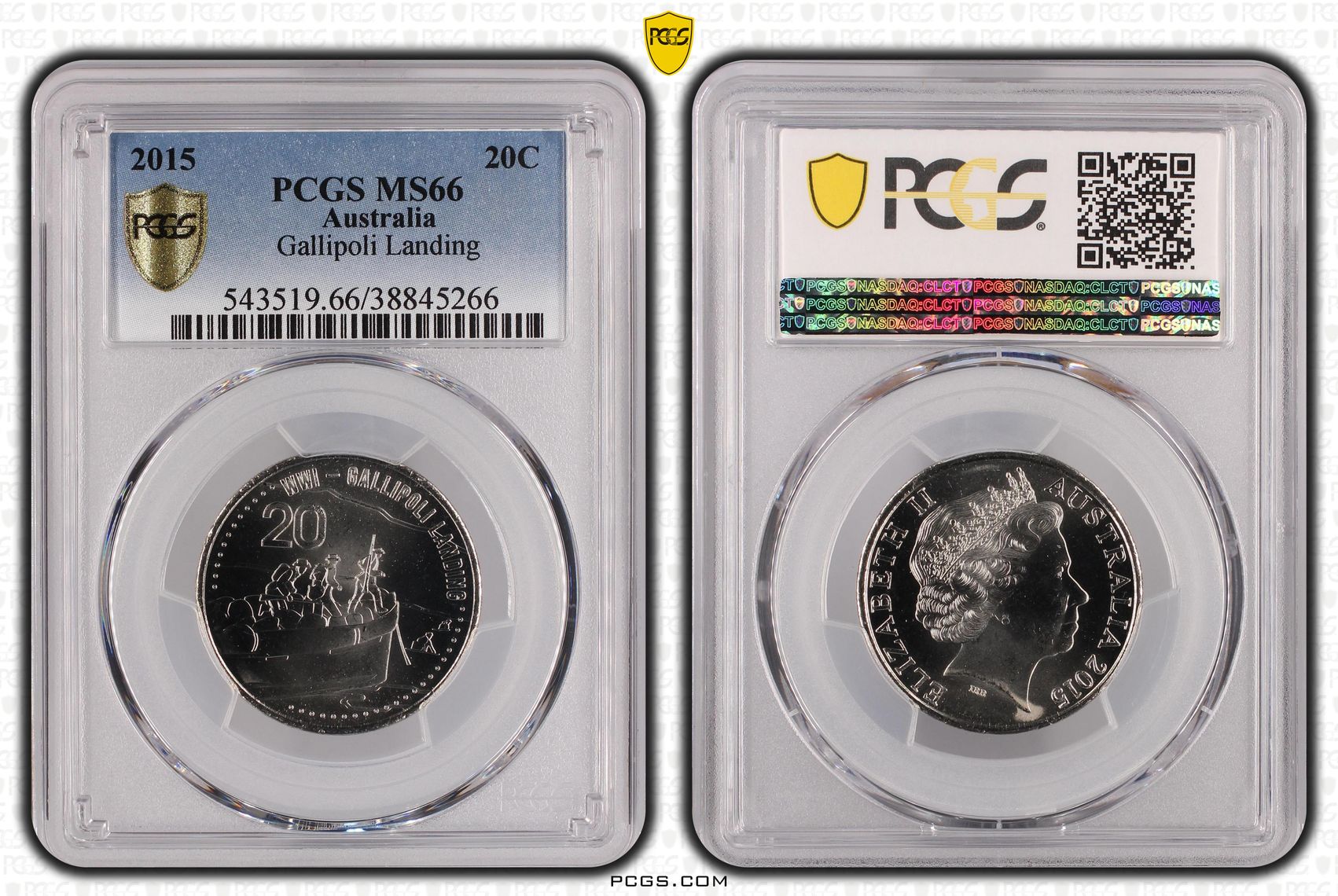 2015 Australia Twenty Cent, 20c Gallipoli Landing PCGS - MS66 POP 4/0 -266