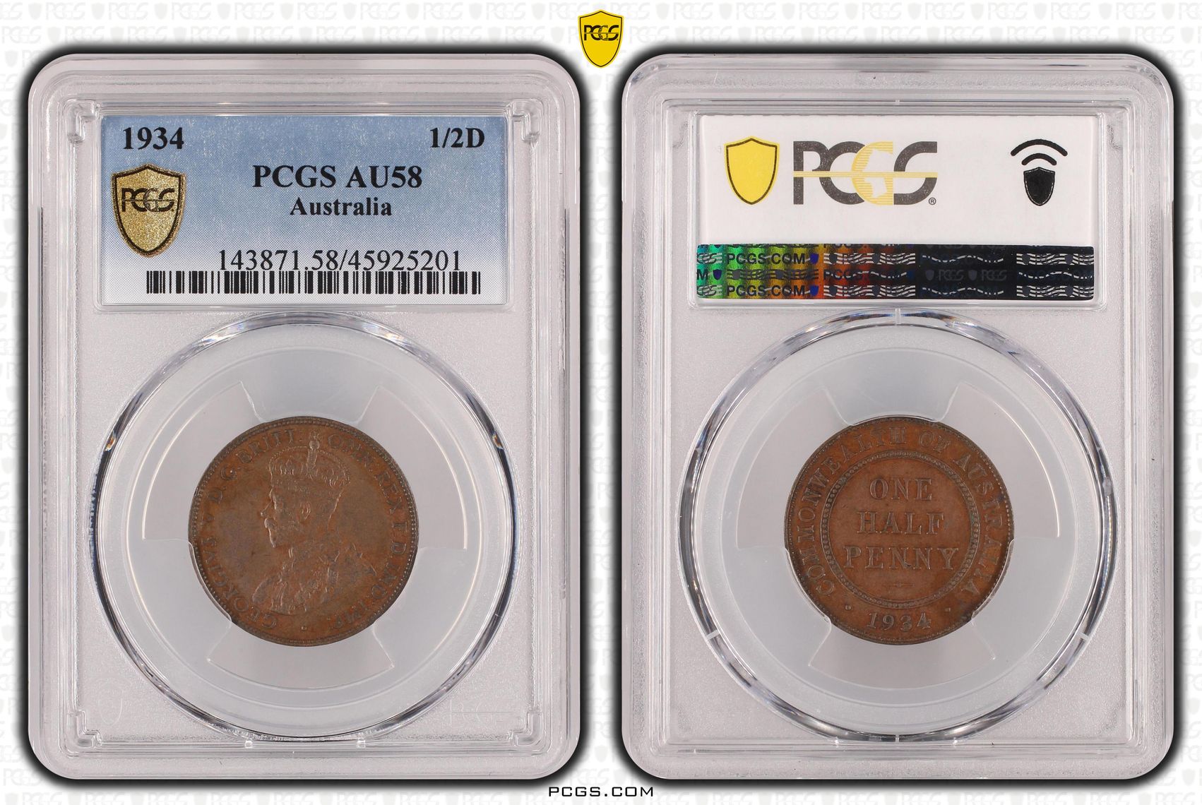 1934 Australia Half Penny PCGS - AU58BN -201
