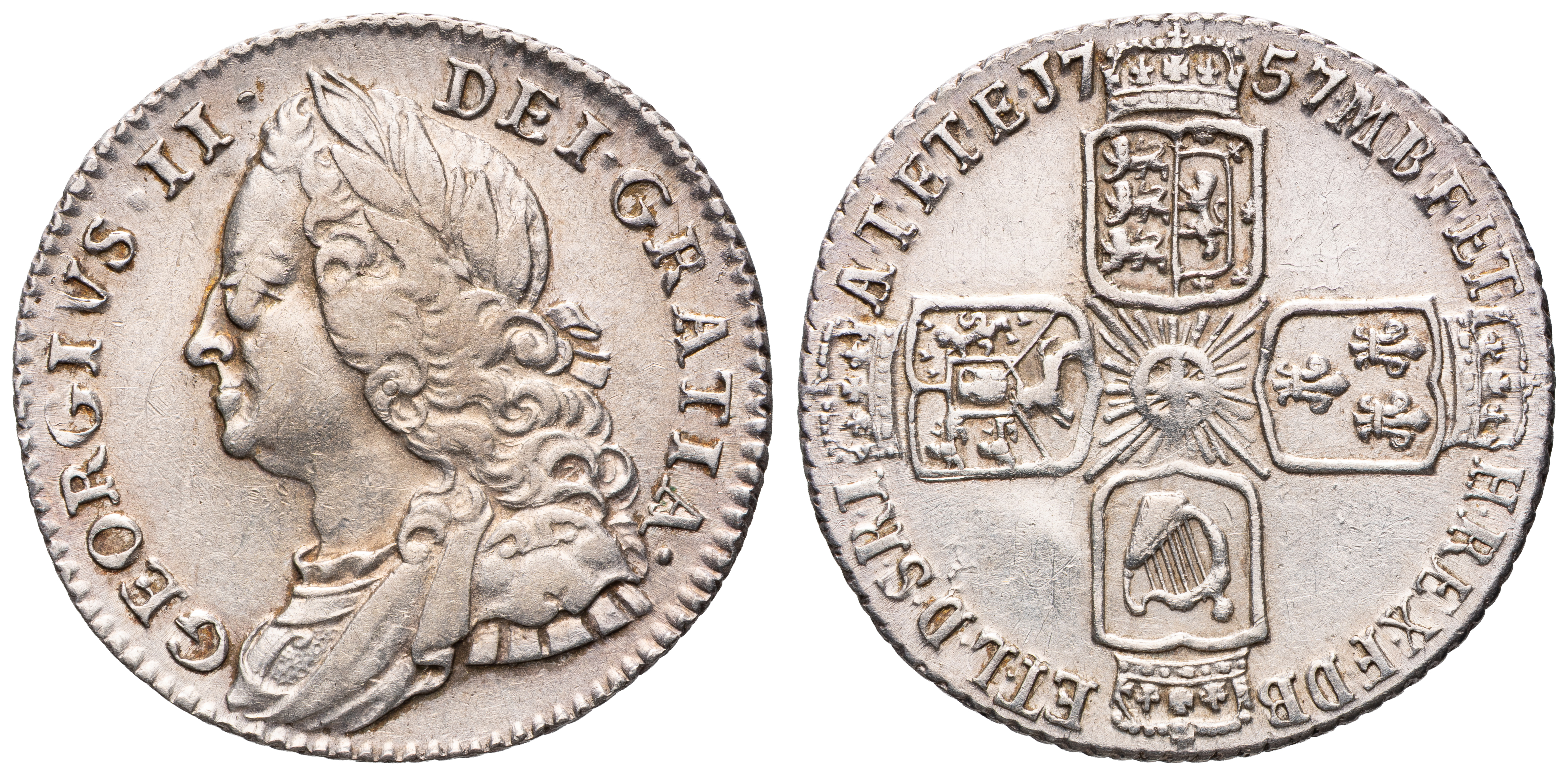 Great Britain, George II, Sixpence, 1757, VF