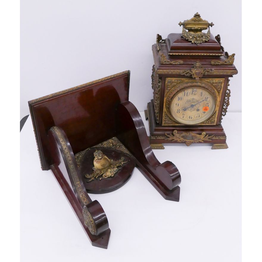Antique Brass Mounted Bracket Clock with Shelf- As Is- 32x12''