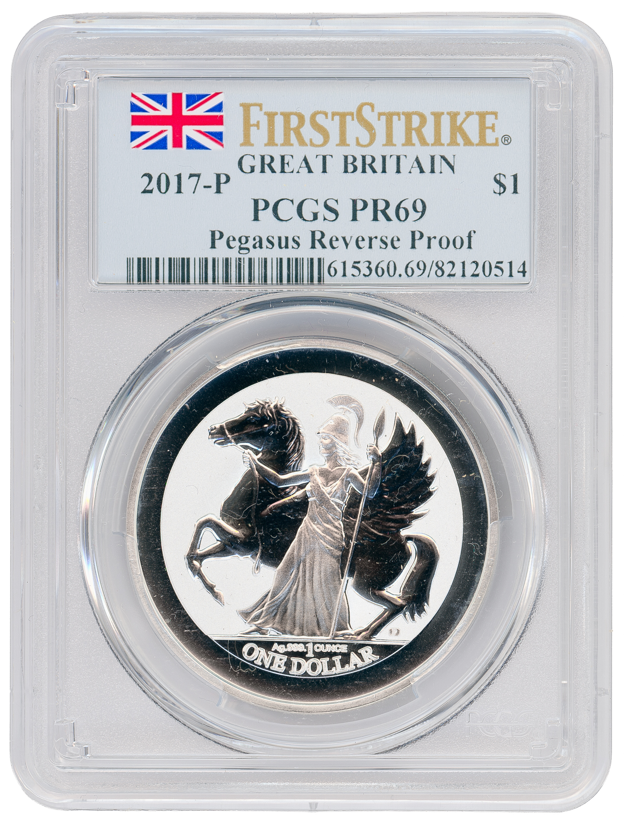 Great Britain, Pegasus Reverse Proof First Strike, One Dollar, 2017-P, PCGS PR69