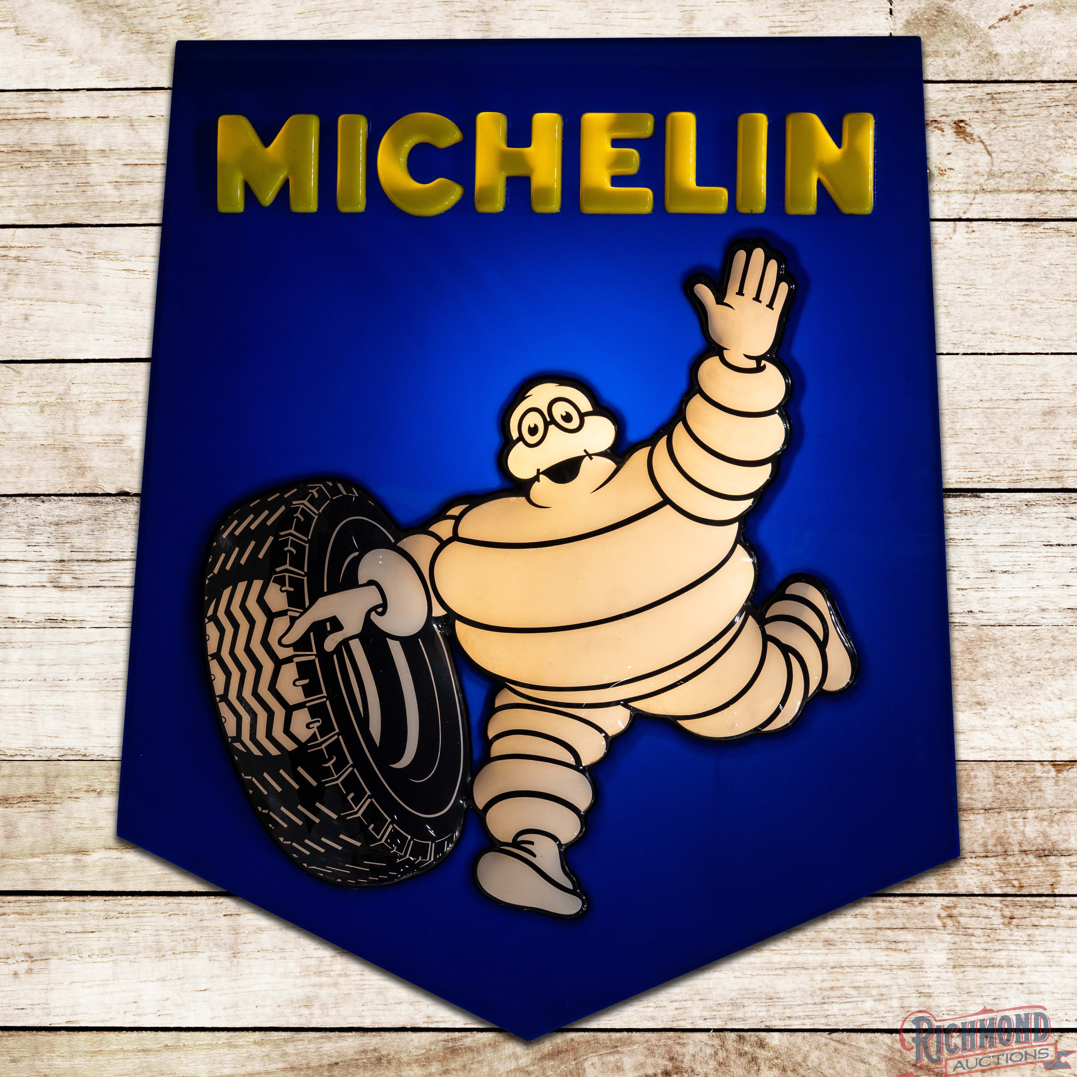Michelin Tires DS Emb. Plastic Lighted Sign w/ Bibendum | Richmond Auctions
