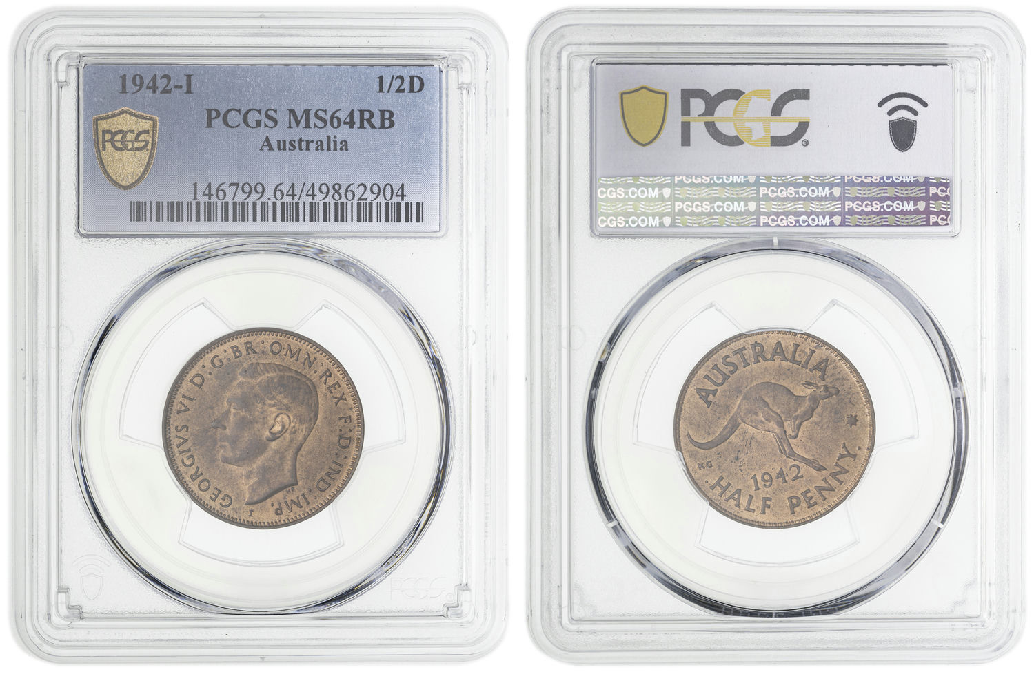 George VI, Halfpenny, 1942-I, PCGS MS64RB