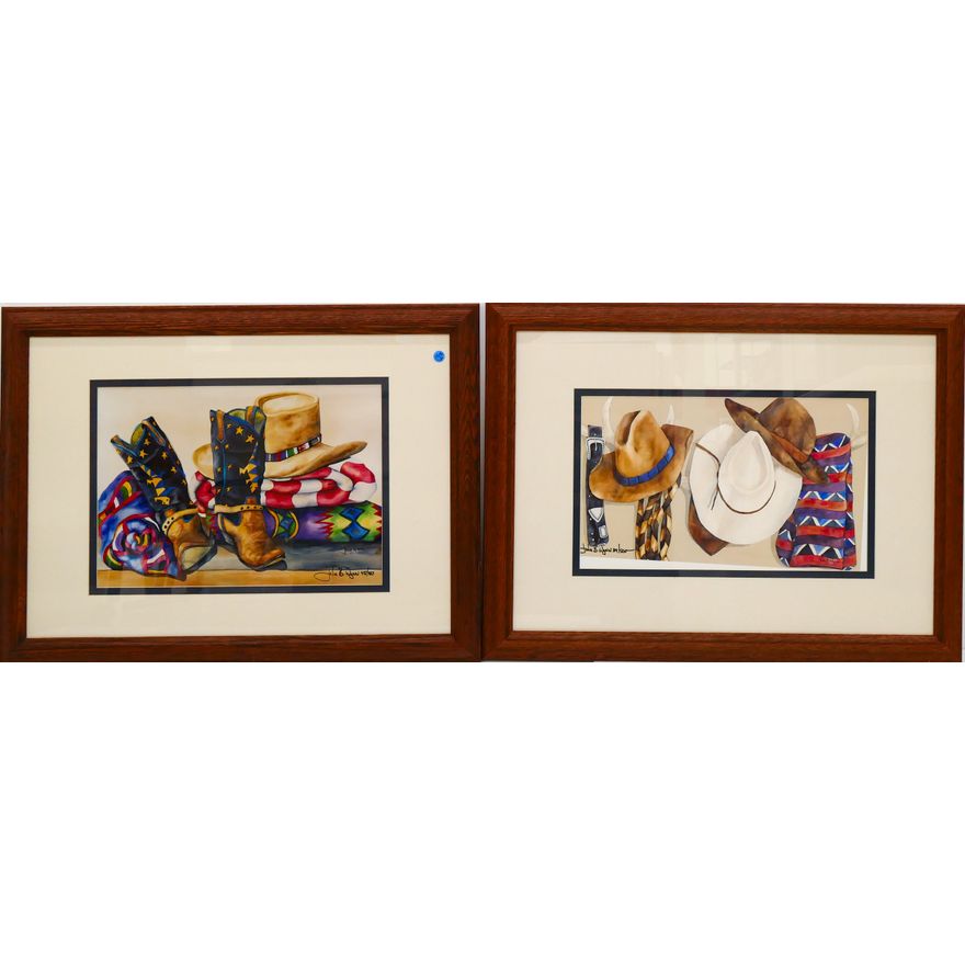 2pc Julie Wynn S/N Western Prints Framed 24''x32''