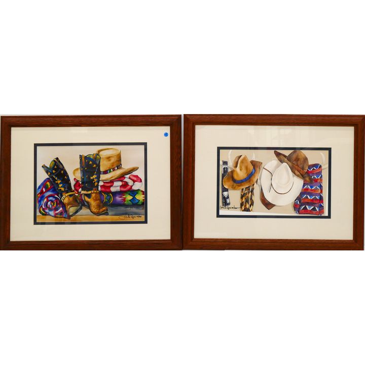 2pc Julie Wynn S/N Western Prints Framed 24''x32''