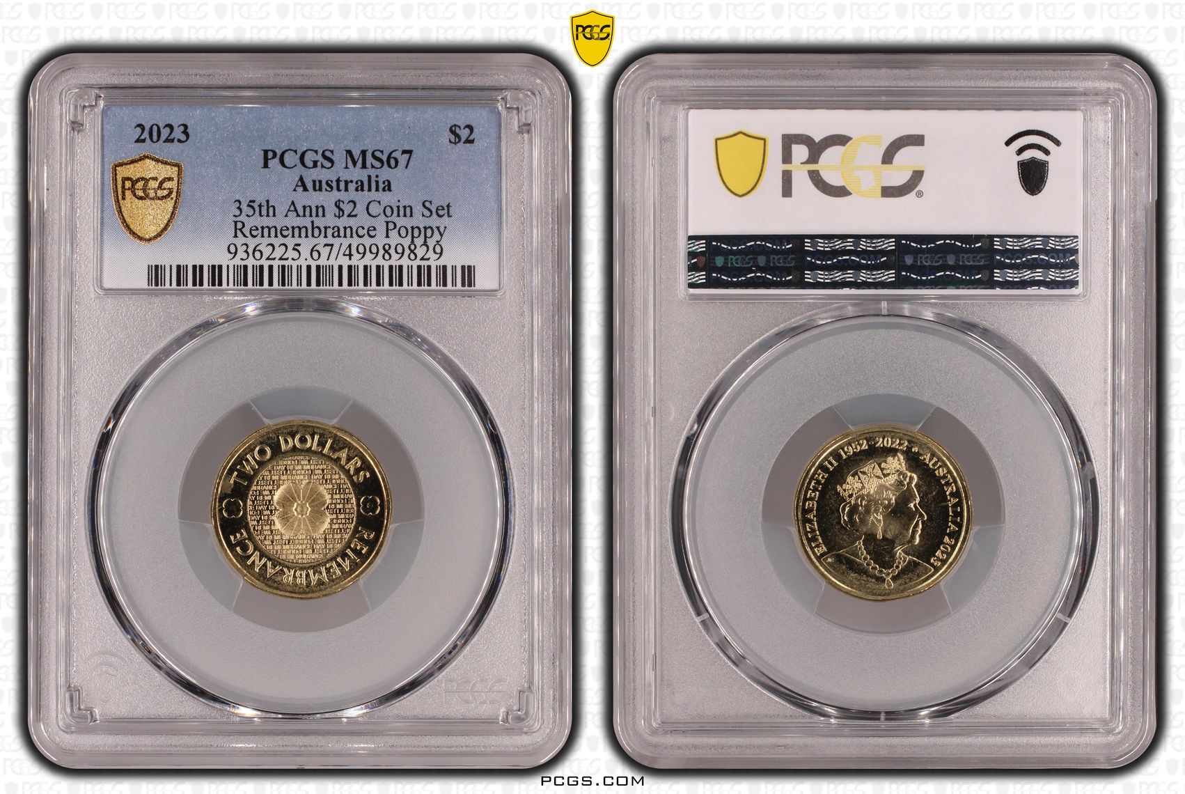 35th Ann $2 Coin Set Remembrance Poppy , Two Dollar, 2023, PCGS MS67