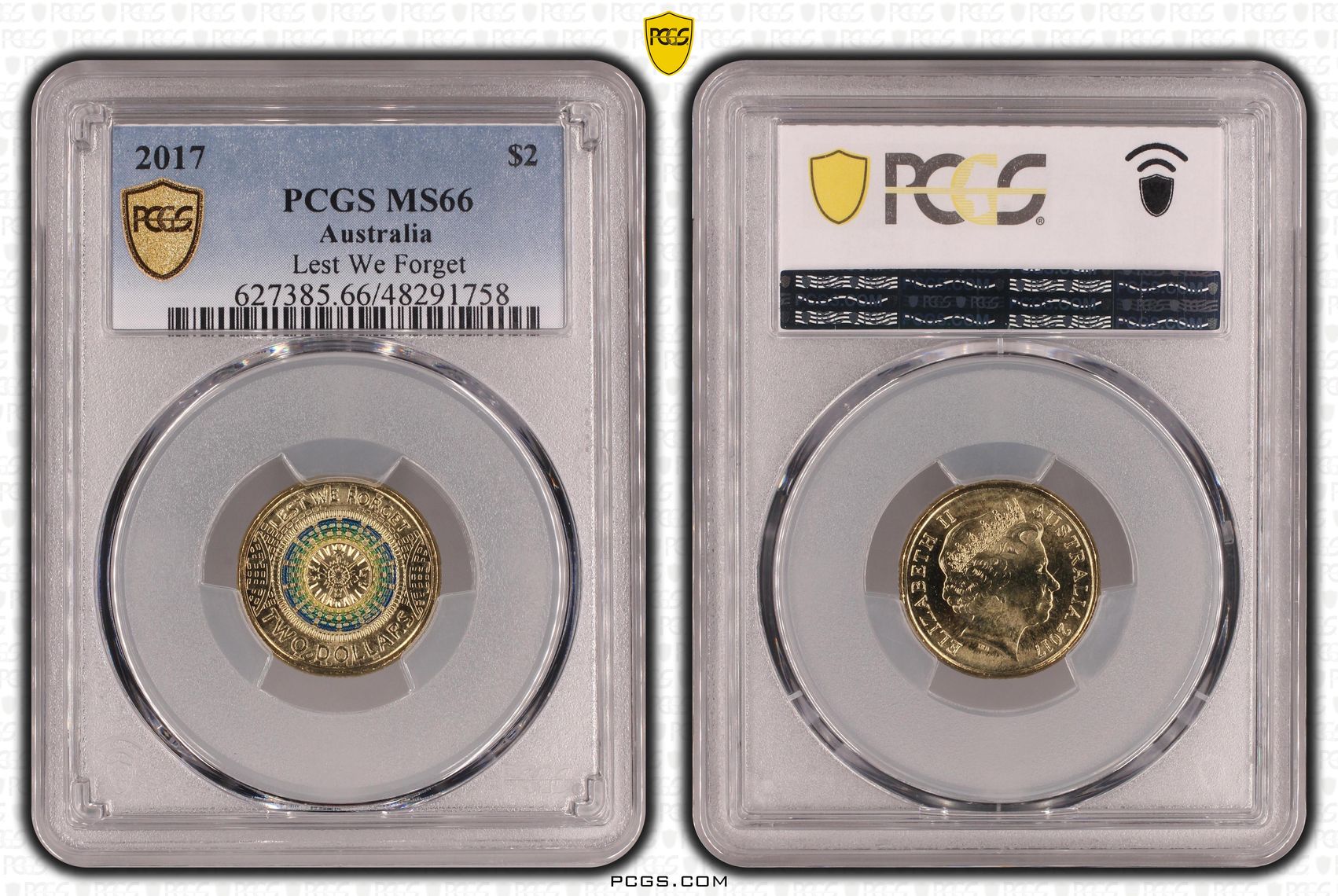 Lest We Forget Colourised, Two Dollar, 2017, PCGS MS66