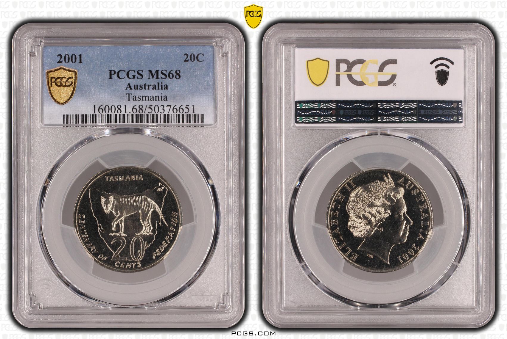 51 · Tasmania, Twenty Cent, 2001, PCGS MS68