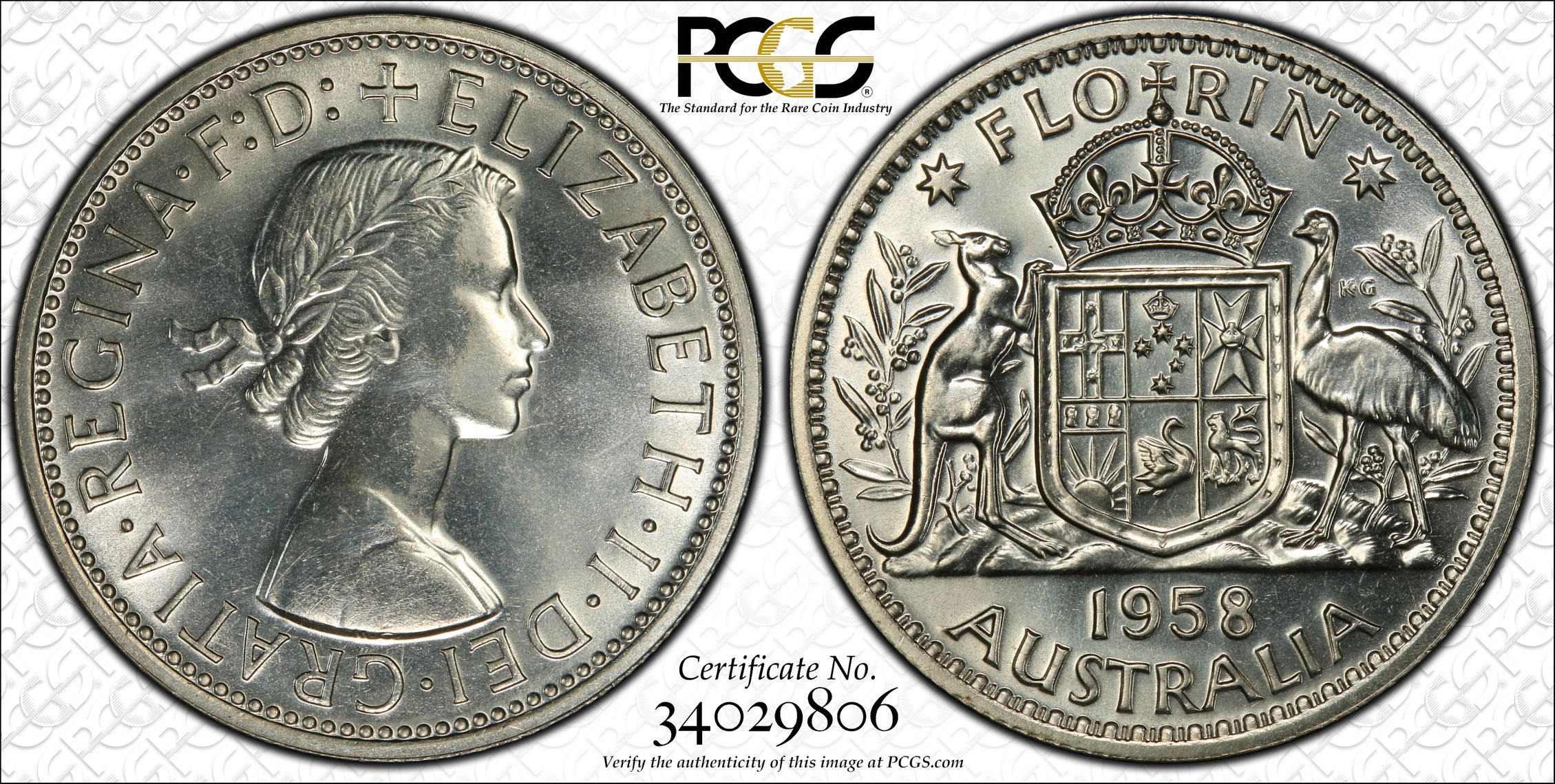 Elizabeth II, Florin, 1958, PCGS PR66