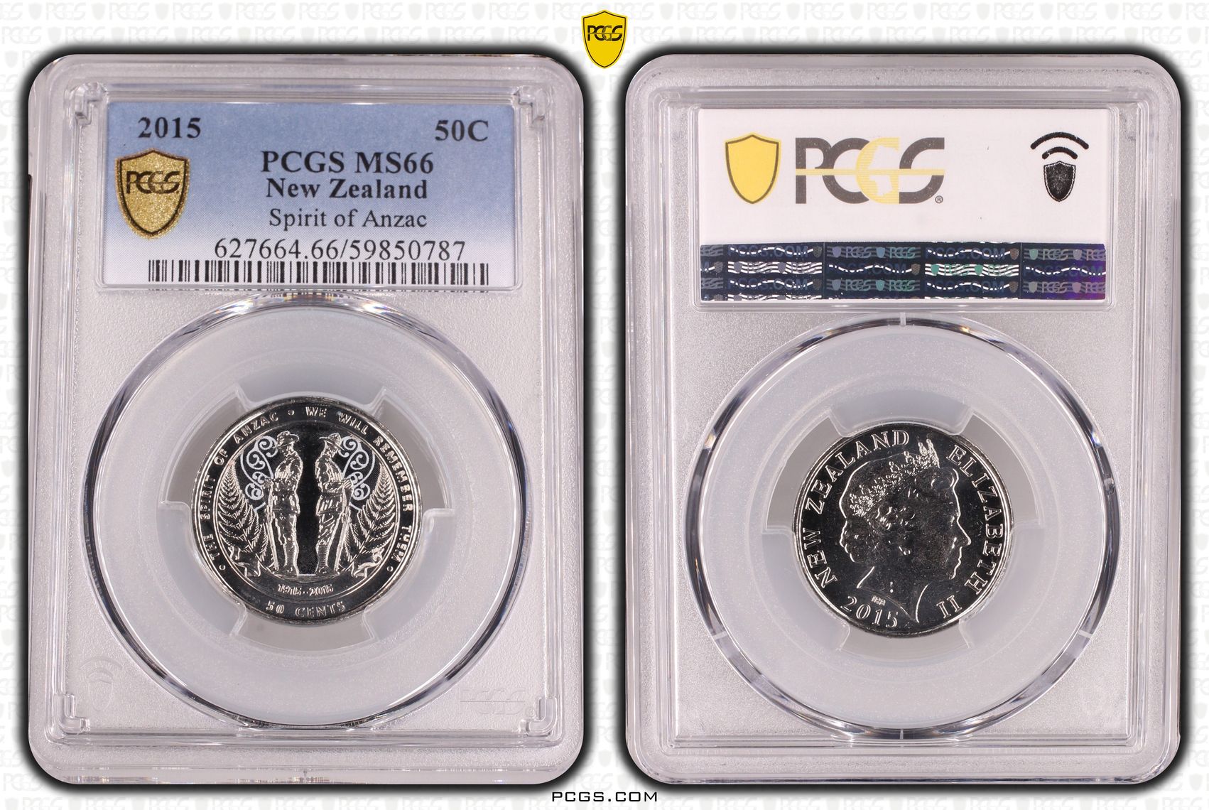 New Zealand , Elizabeth II, Spirit of Anzac Colourised, Fifty Cent, 2015, PCGS MS66
