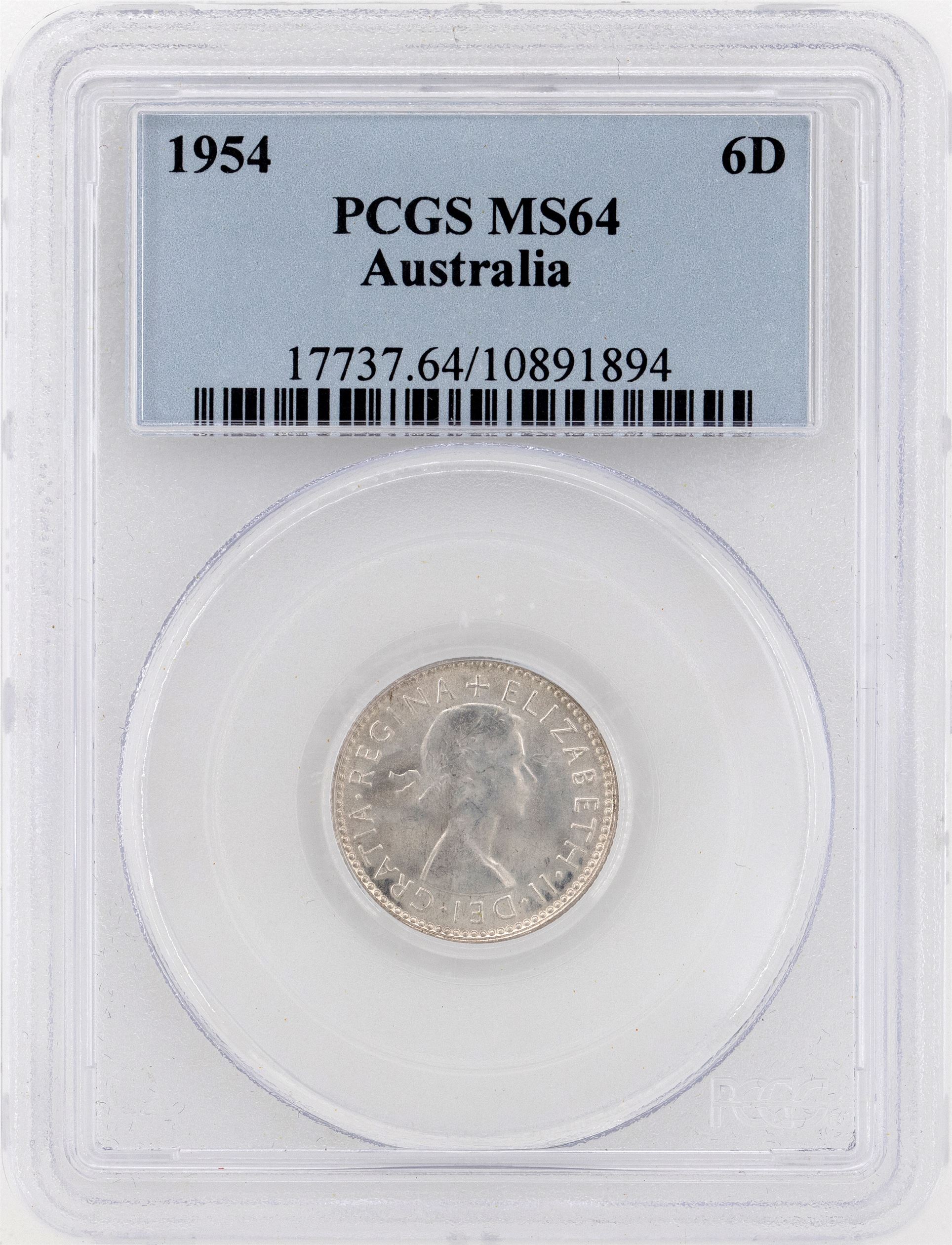1954(m) Australia Sixpence PCGS - MS64 -894