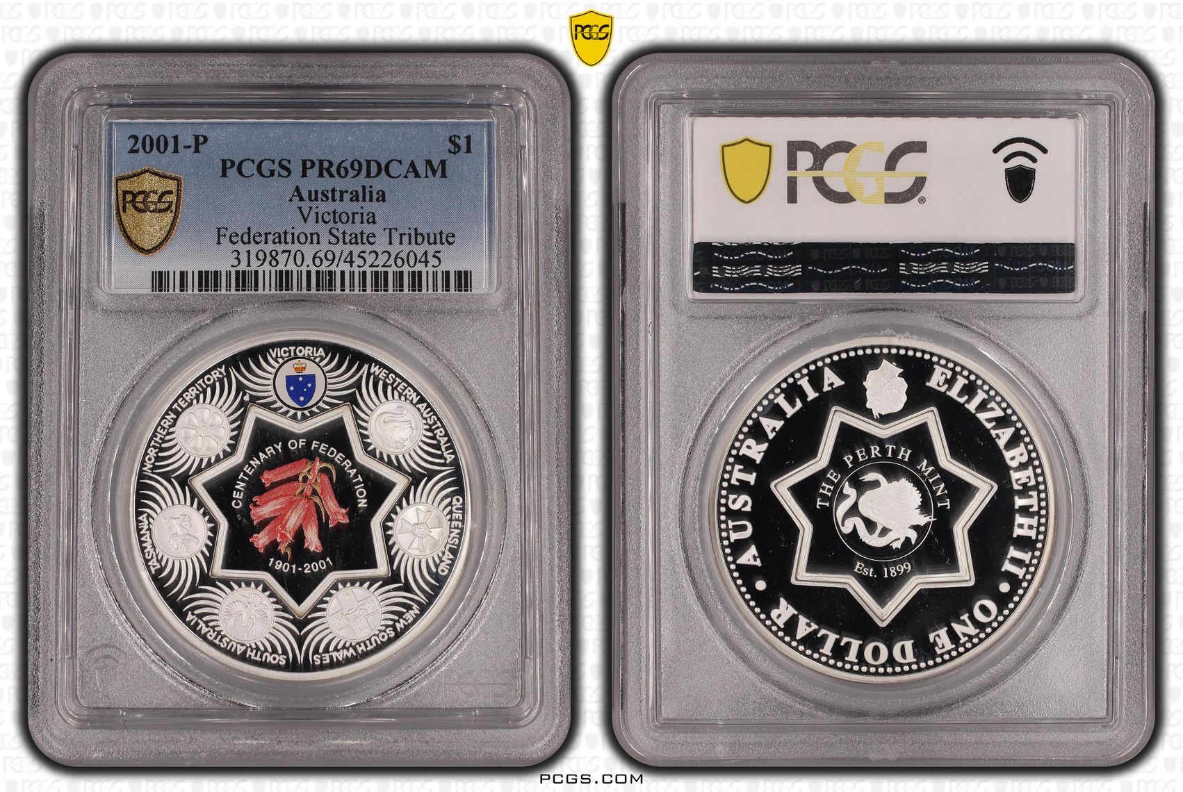 2001-P Australia One Dollar, $1 Proof Victoria PCGS - PR69DCAM POP 1/0 -045