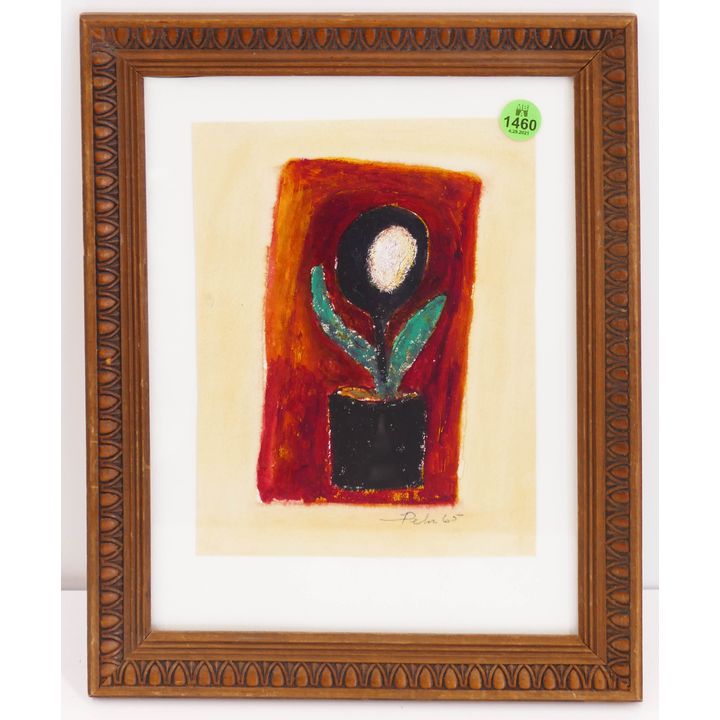 Pehr Hallsten Flower in Pot Tempera Framed- 12x10''