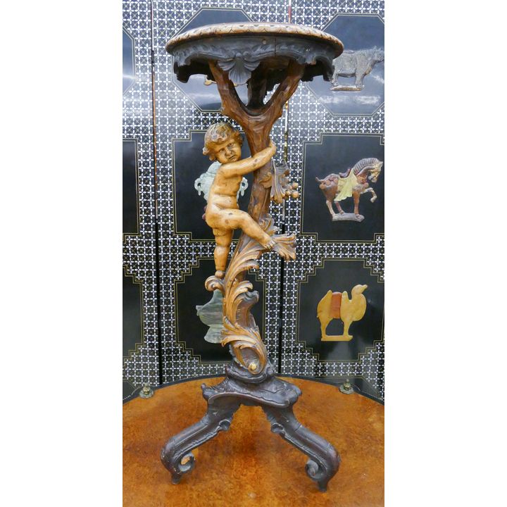 Antique Italian Carved Figural Putto Pedestal- 37x14'' with old repairs
