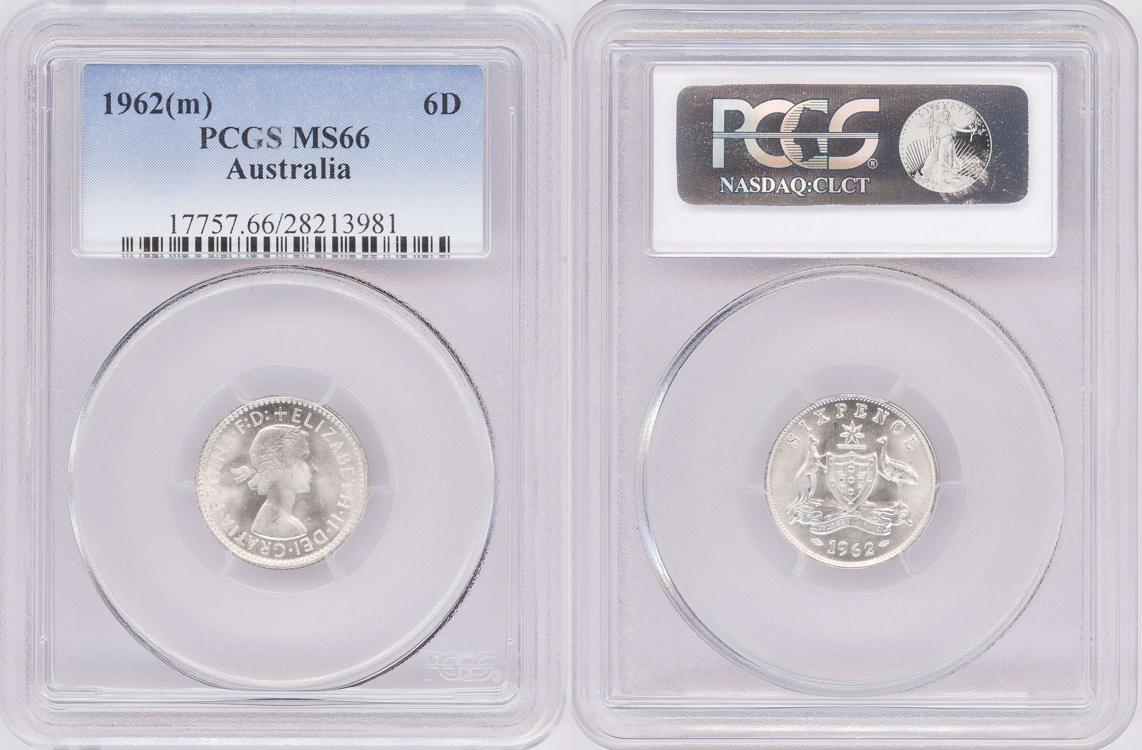 Elizabeth II, Sixpence, 1962(m), PCGS MS66