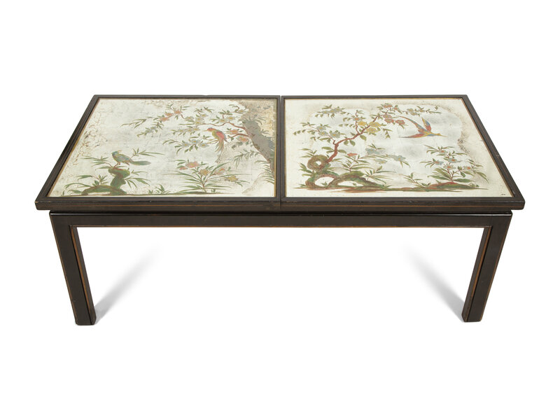 A Reverse-Painted Mirror-Inset Convertible Low Table 