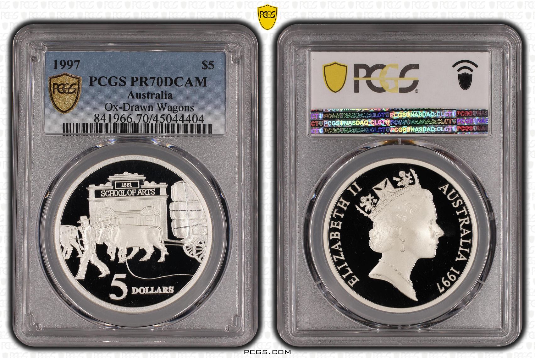 Ox-Drawn Wagons, POP 19/0, Five Dollar, 1997, PCGS PR70DCAM