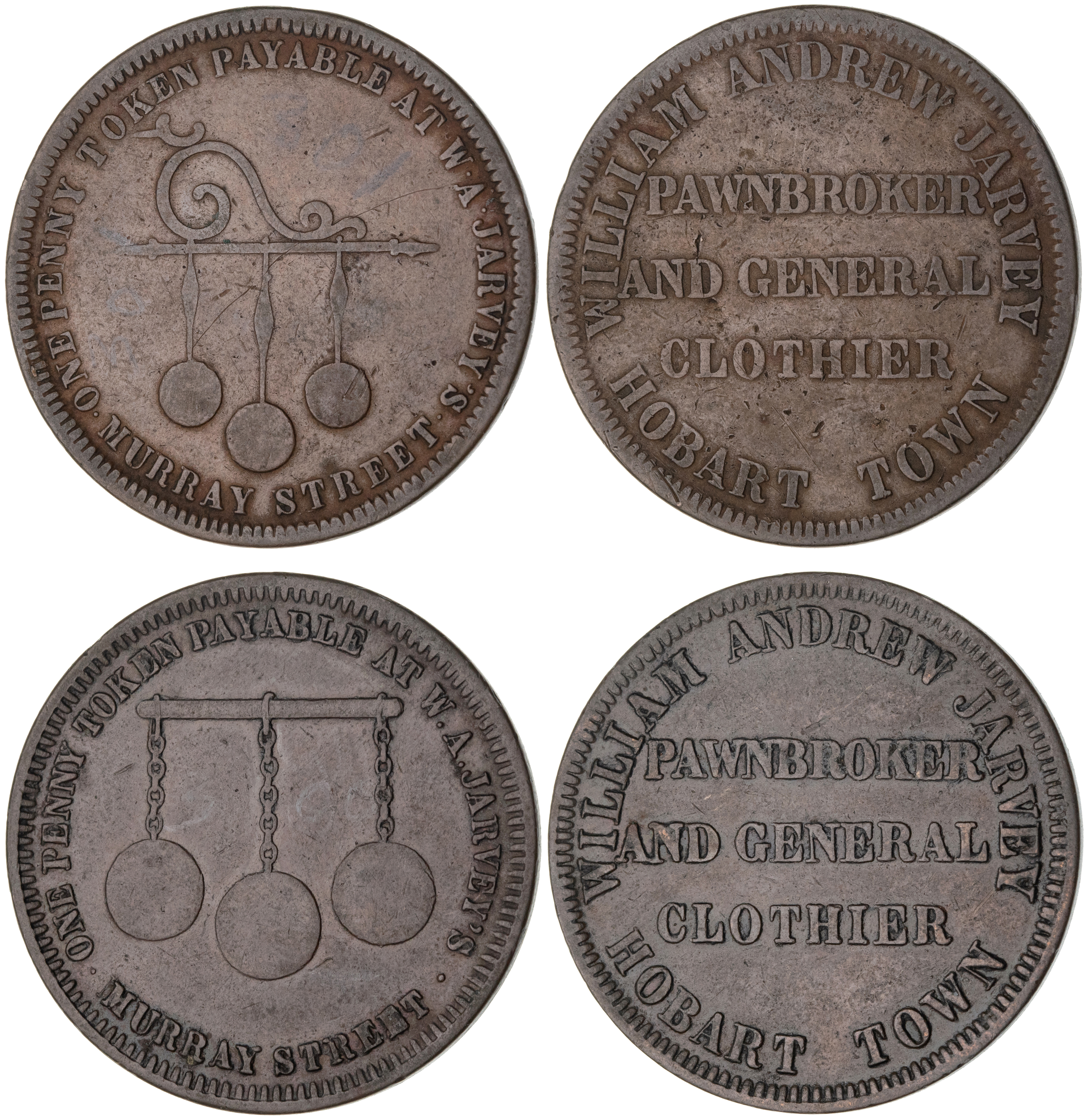 Hobart, Tasmania, W. A. Jarvey, Penny, ND, gVF