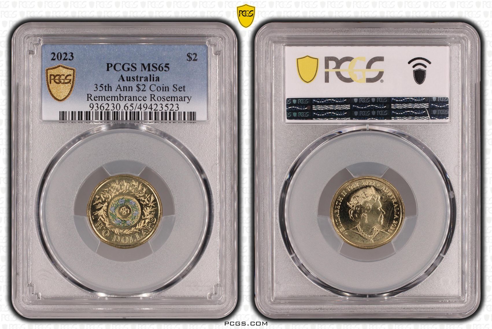 Elizabeth II, 35th Ann $2 Coin Set Remembrance Rosemary, Two Dollar, 2023, PCGS MS65