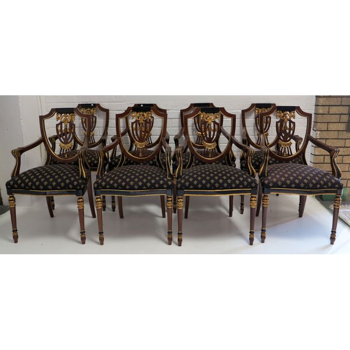 SET OF 8 GILDED MAHOGANY DINING CHAIRS to be sold Subject to Confirmation