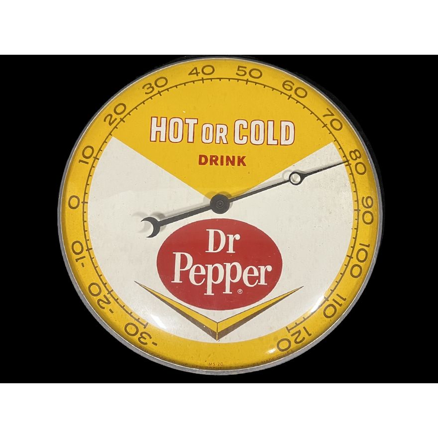 Dr. Pepper Hot Or Cold Tin Metal Soda Thermometer.
