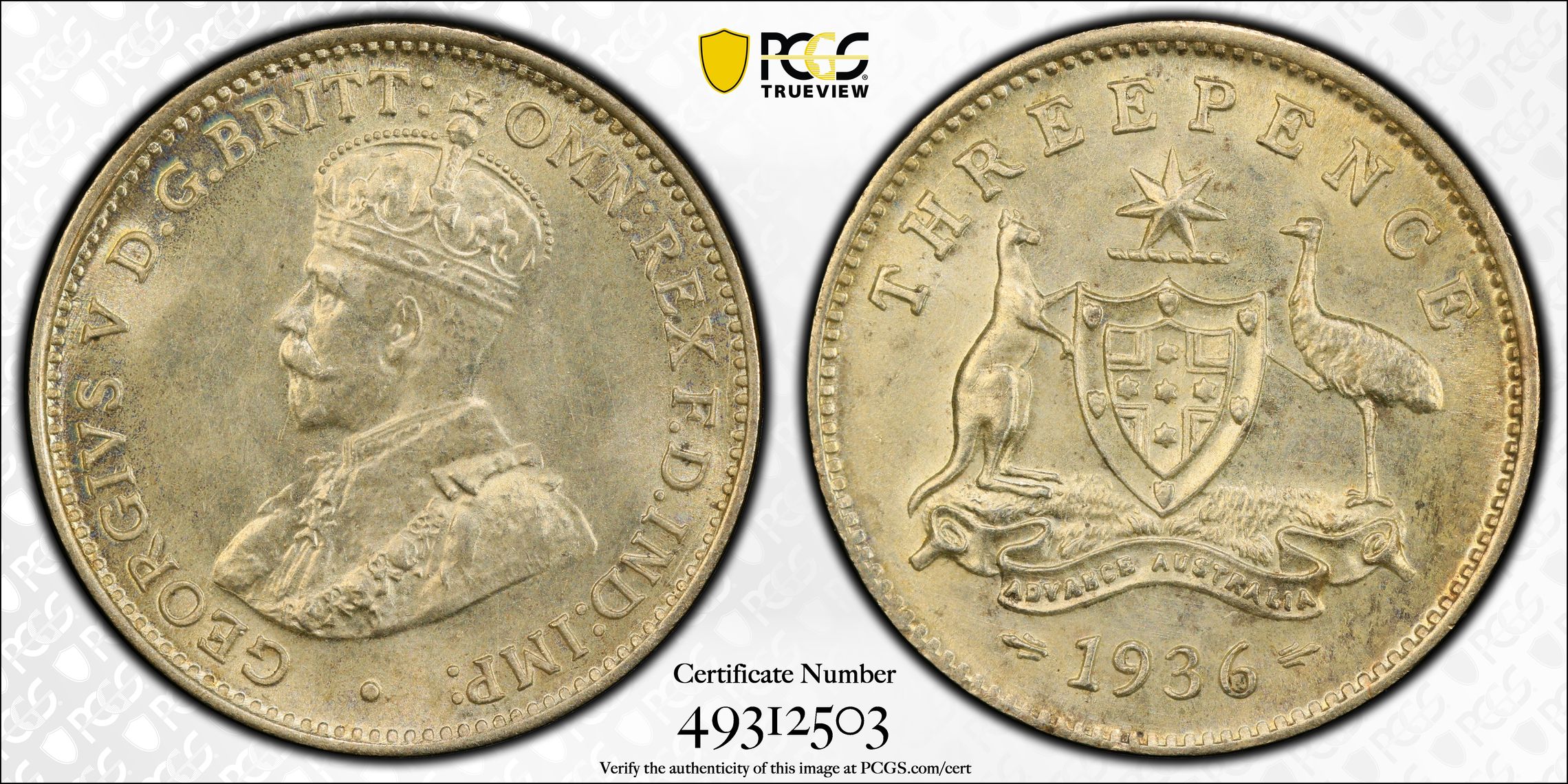George V, Threepence, 1936, PCGS MS64