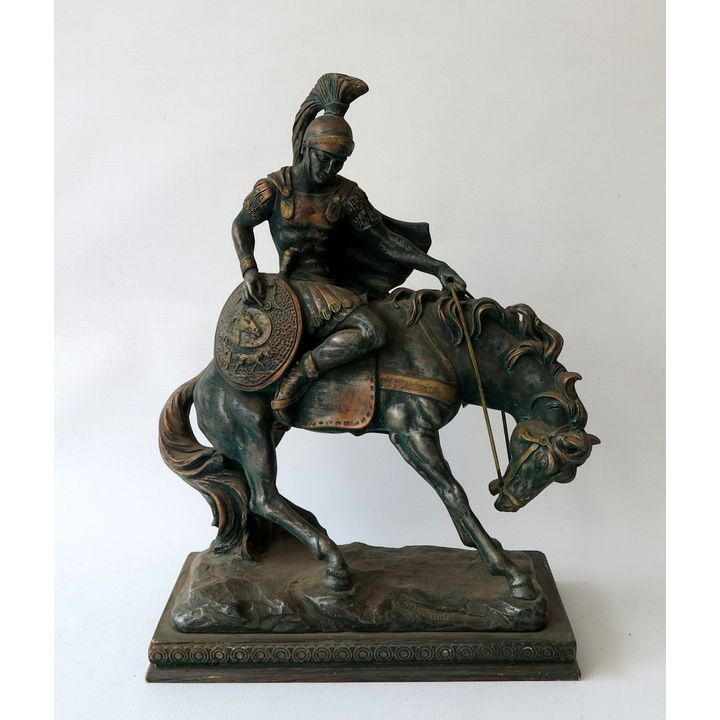 SPELTER FIGURE OF A WARRIOR ON HORSEBACK