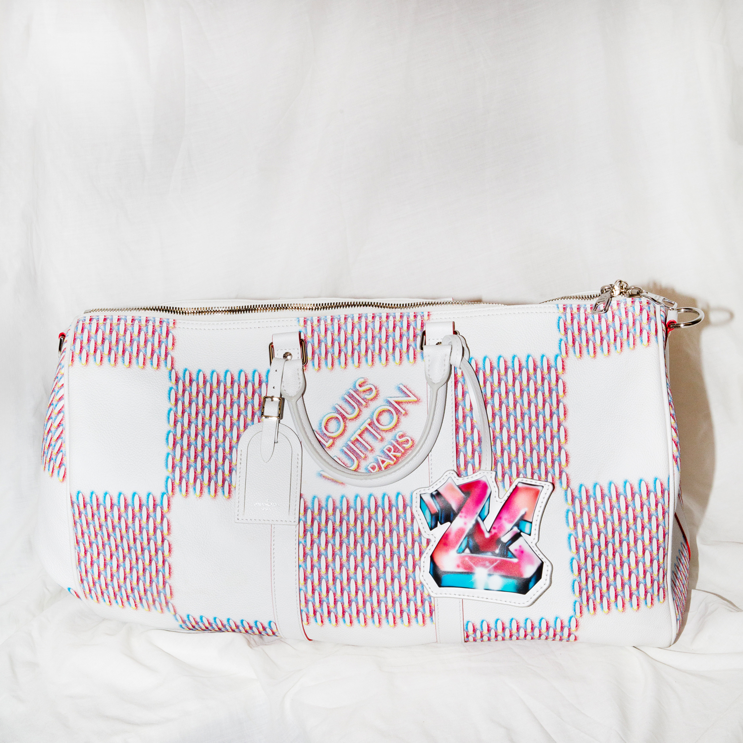 Louis Vuitton White Spray Damier Keepall Bandouliere 50