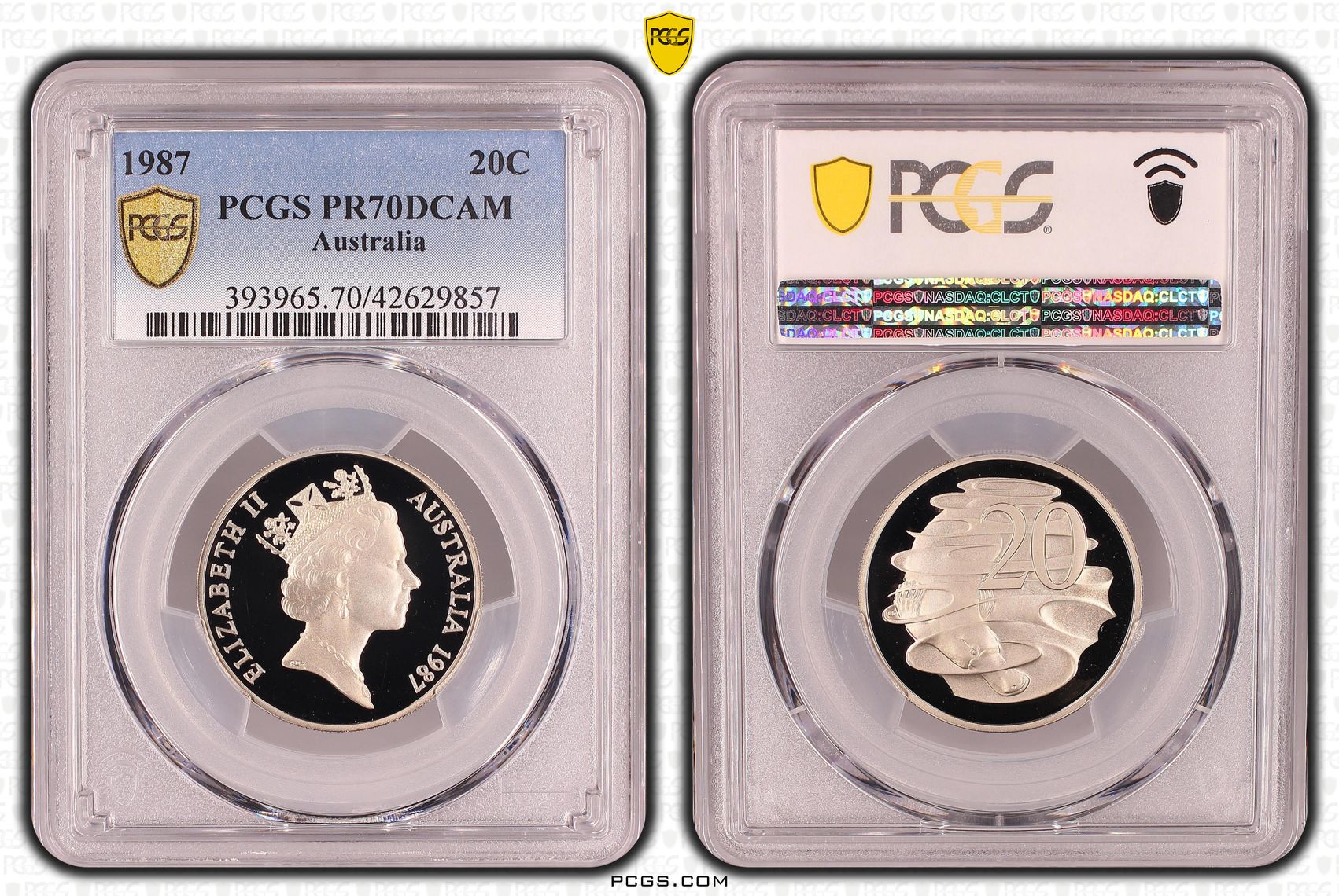 184 · 1987 Australia Twenty Cent, 20c PCGS - PR70DCAM POP 15/0 -857