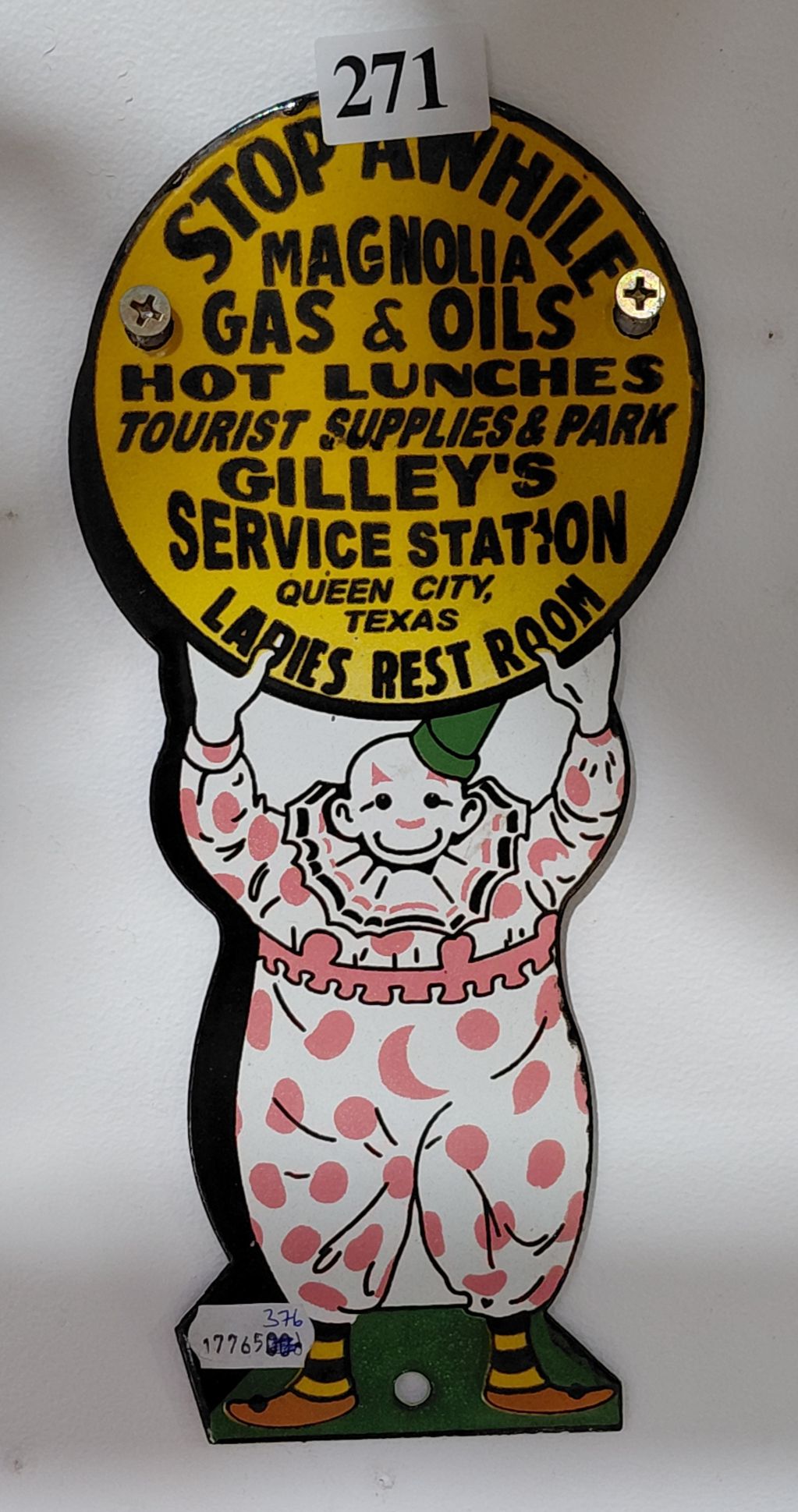 271 · ENAMEL MAGNOLIA GAS AND OILS SIGN