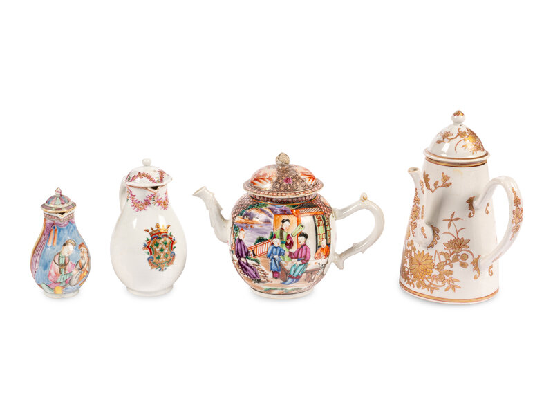 Four Chinese Export Porcelain Teapots and Creamers