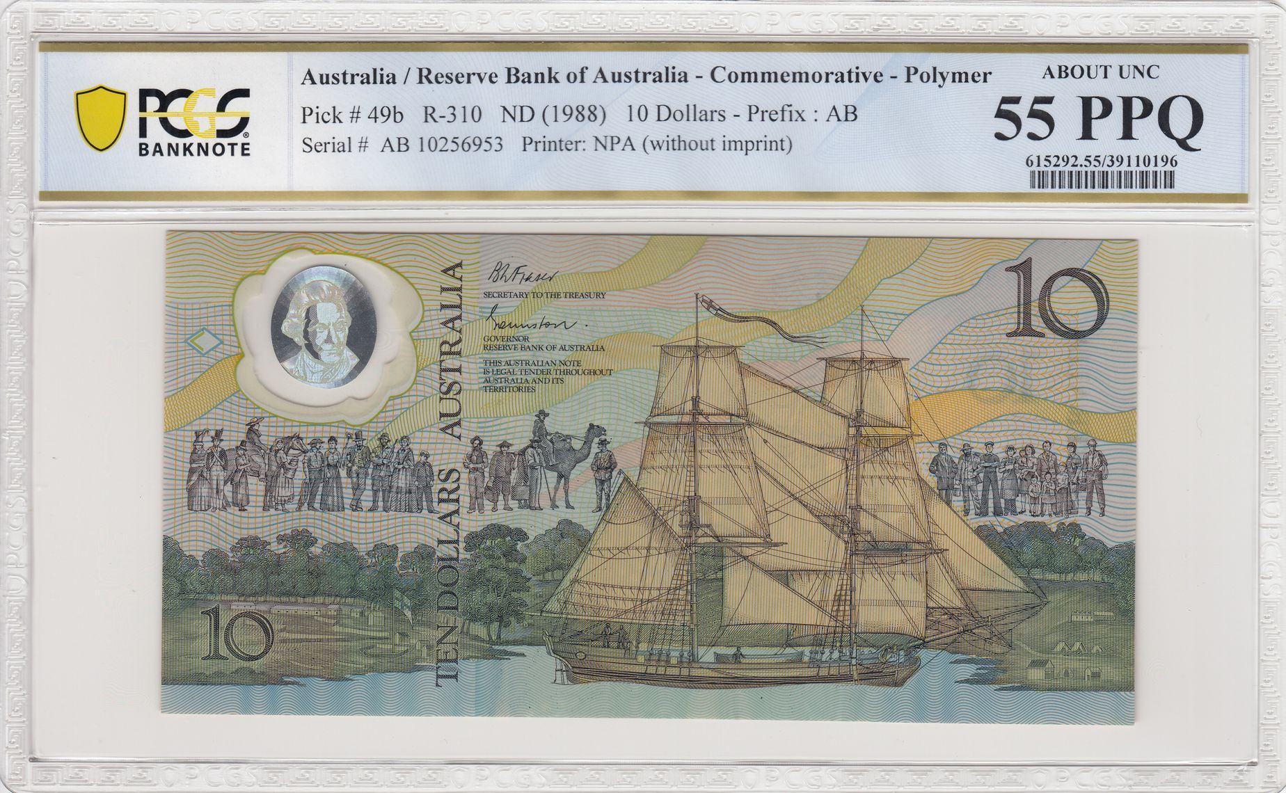 1988 Australia $10 Banknote Johnston/Fraser 2nd Release First Prefix About UNC 55 PPQ PCGS