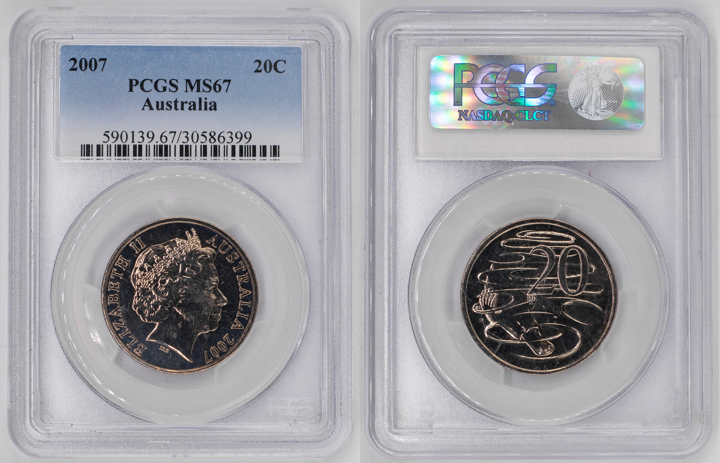 Elizabeth II, Twenty Cent, 2007, PCGS MS67