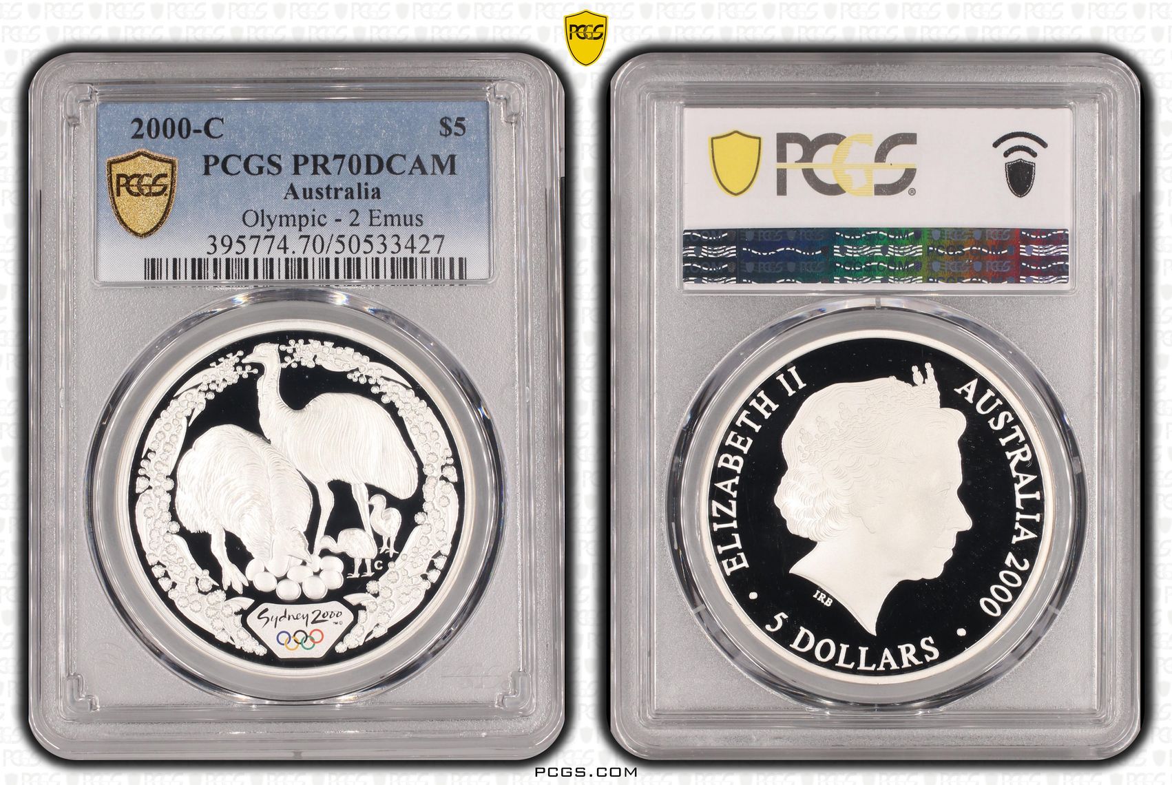 2 Emus, Silver, POP 6/0, Five Dollar, 2000-C, PCGS PR70DCAM