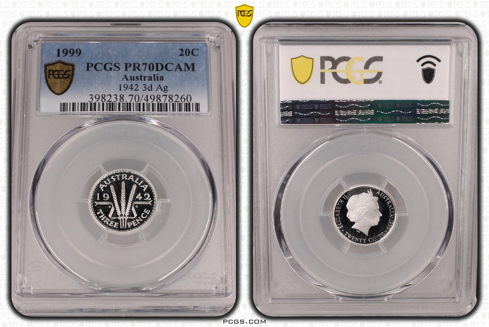 1942 3d Ag, Twenty Cent, 1999, PCGS PR70DCAM