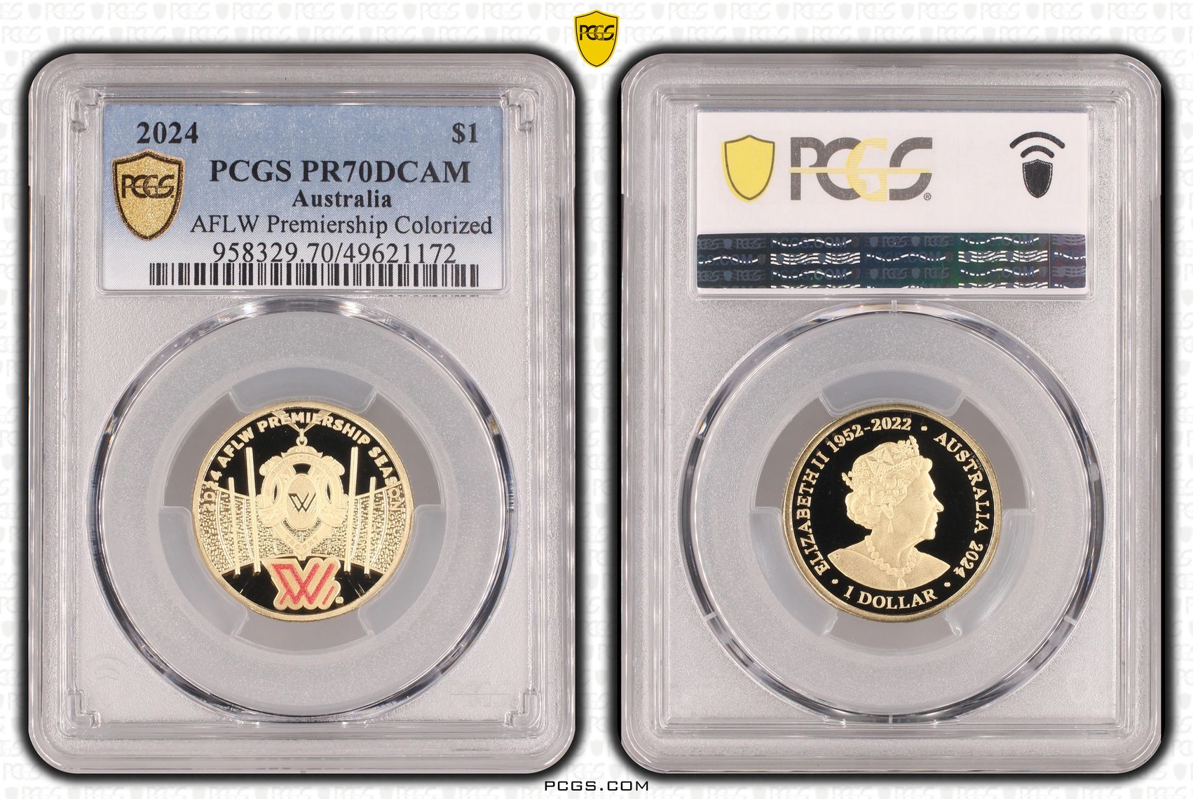 AFLW Premiership Colorized POP 18/0, One Dollar, 2024, PCGS PR70DCAM