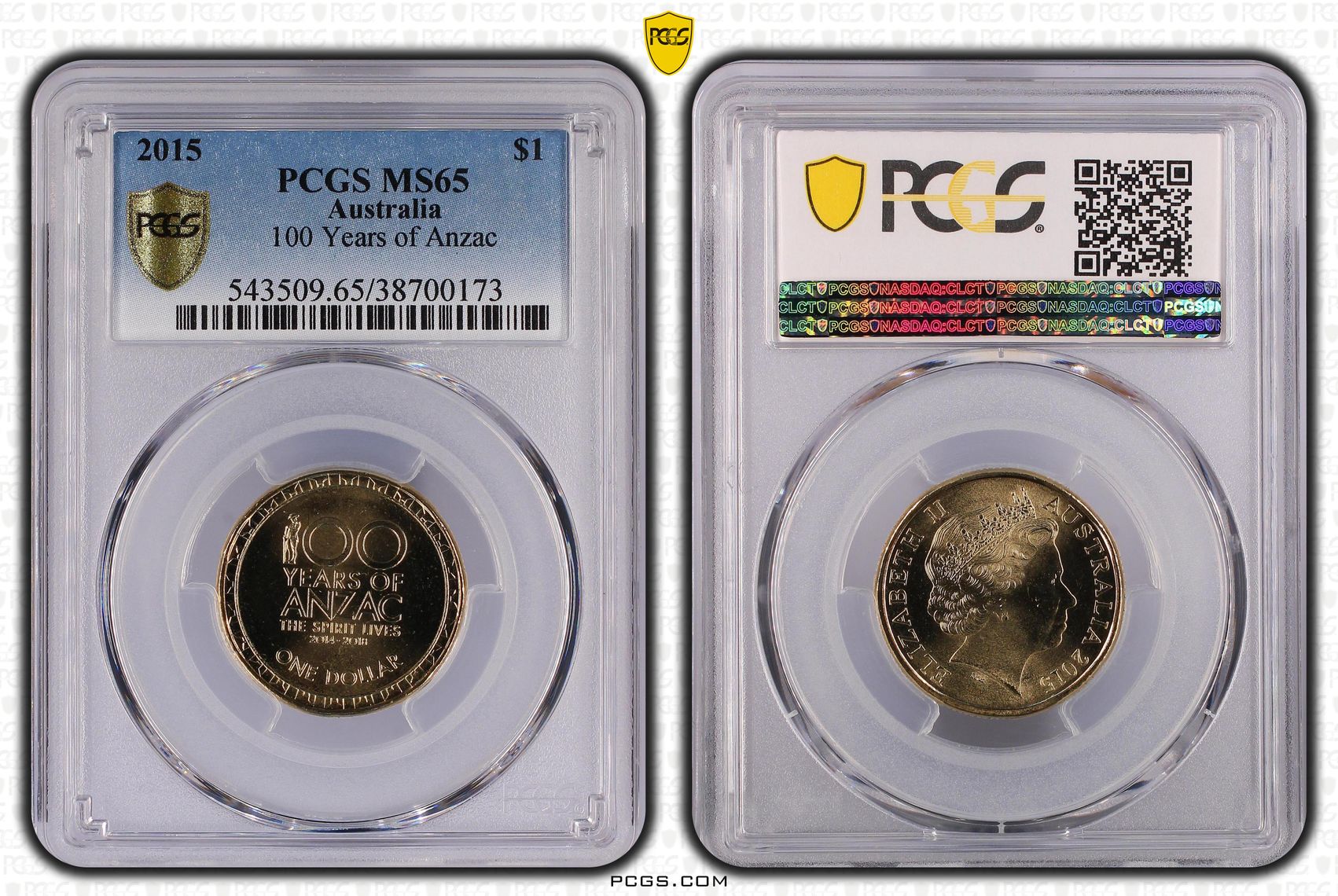 100 Years of Anzac, One Dollar, 2015, PCGS MS65