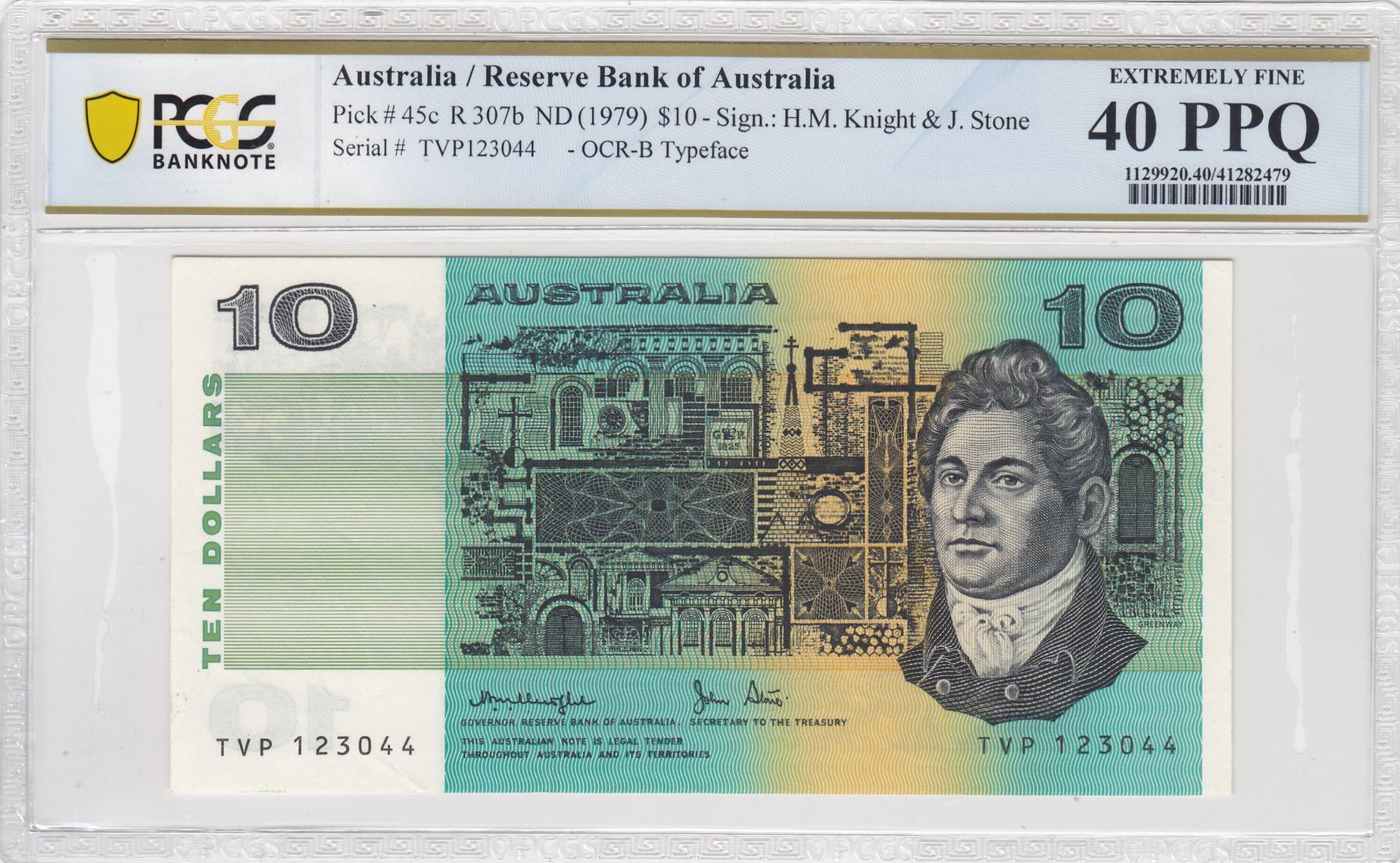 1979 Australia $10 Banknote Knight/Stone Extremely Fine 40 PPQ PCGS