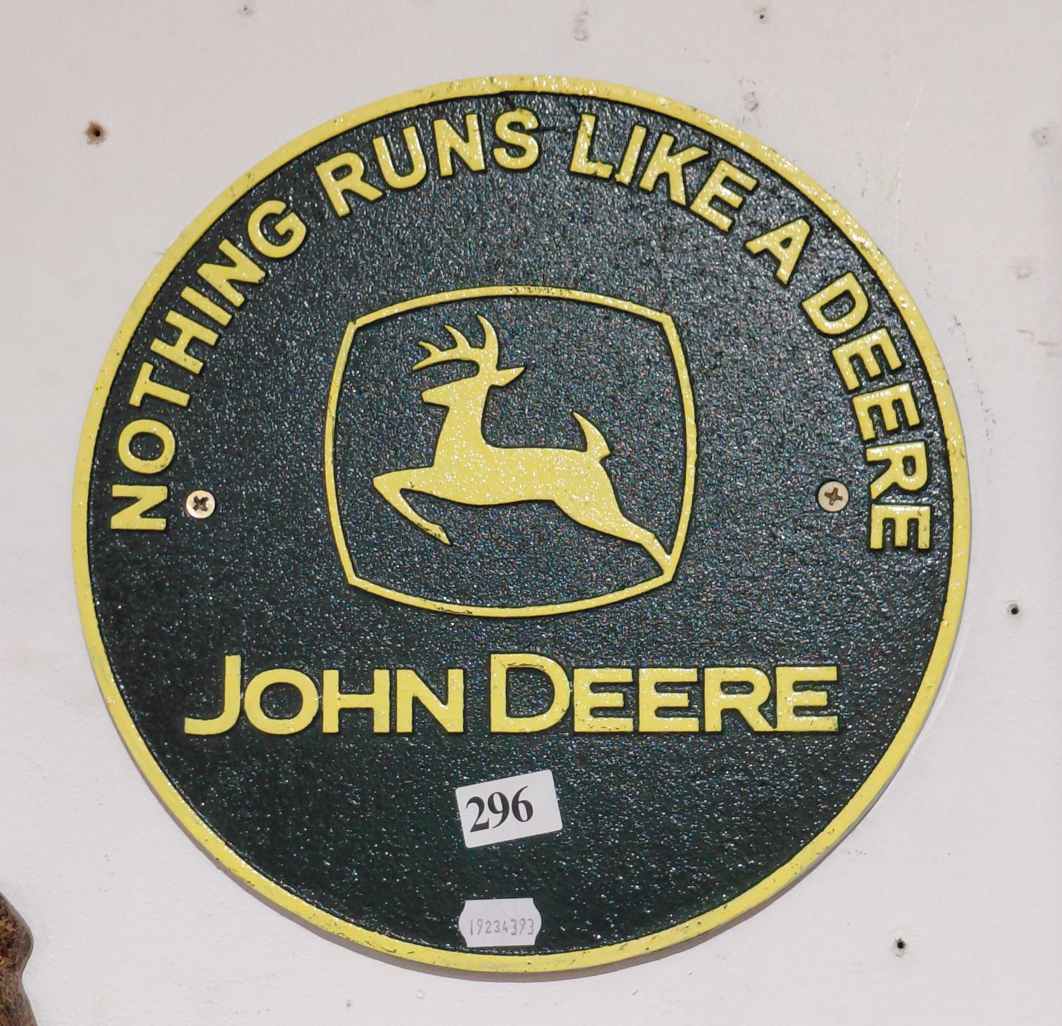 296 · JOHN DEERE CAST IRON SIGN