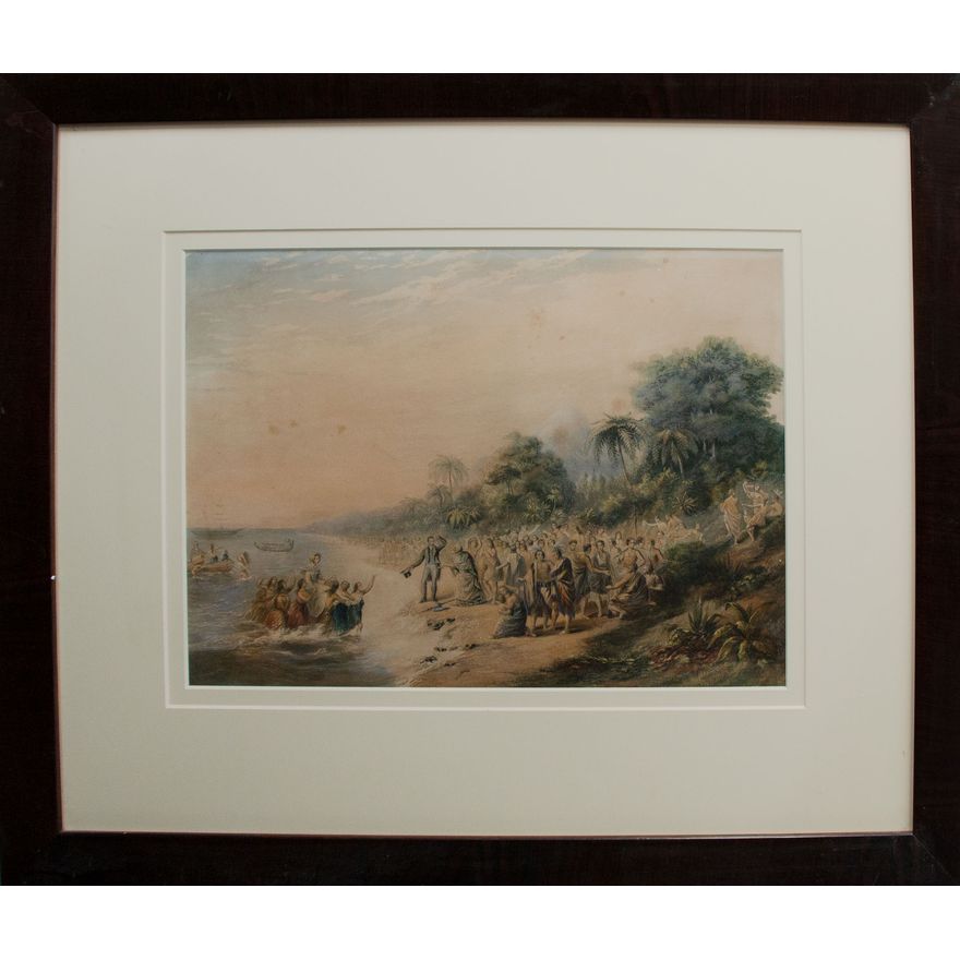 George Baxter 'The Rev. J. Waterhouse superintending the landing of the missionaries...'