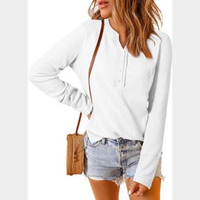 ACELITT WOMENS LONG SLEEVE HENLEY T SHIRTS BUTTON DOWN SLIM FIT TOPS SCOOP NECK WAFFLE KNIT SHIRTS WHITE XX-LARGE