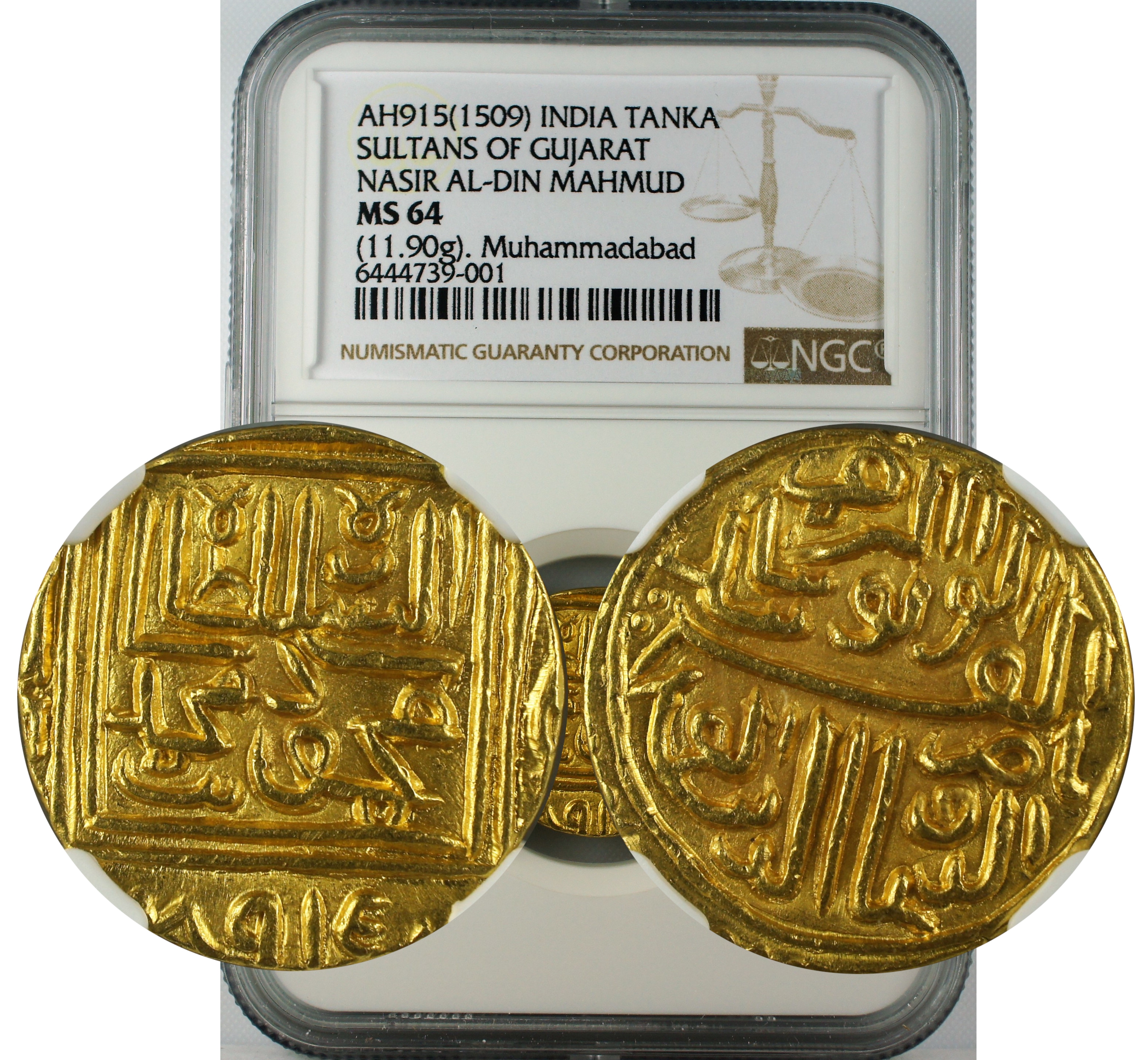 AH 915(1509) INDIA TANKA SULTANS OF GUJRAT NASIR AL-DIN MAHMUD MS64