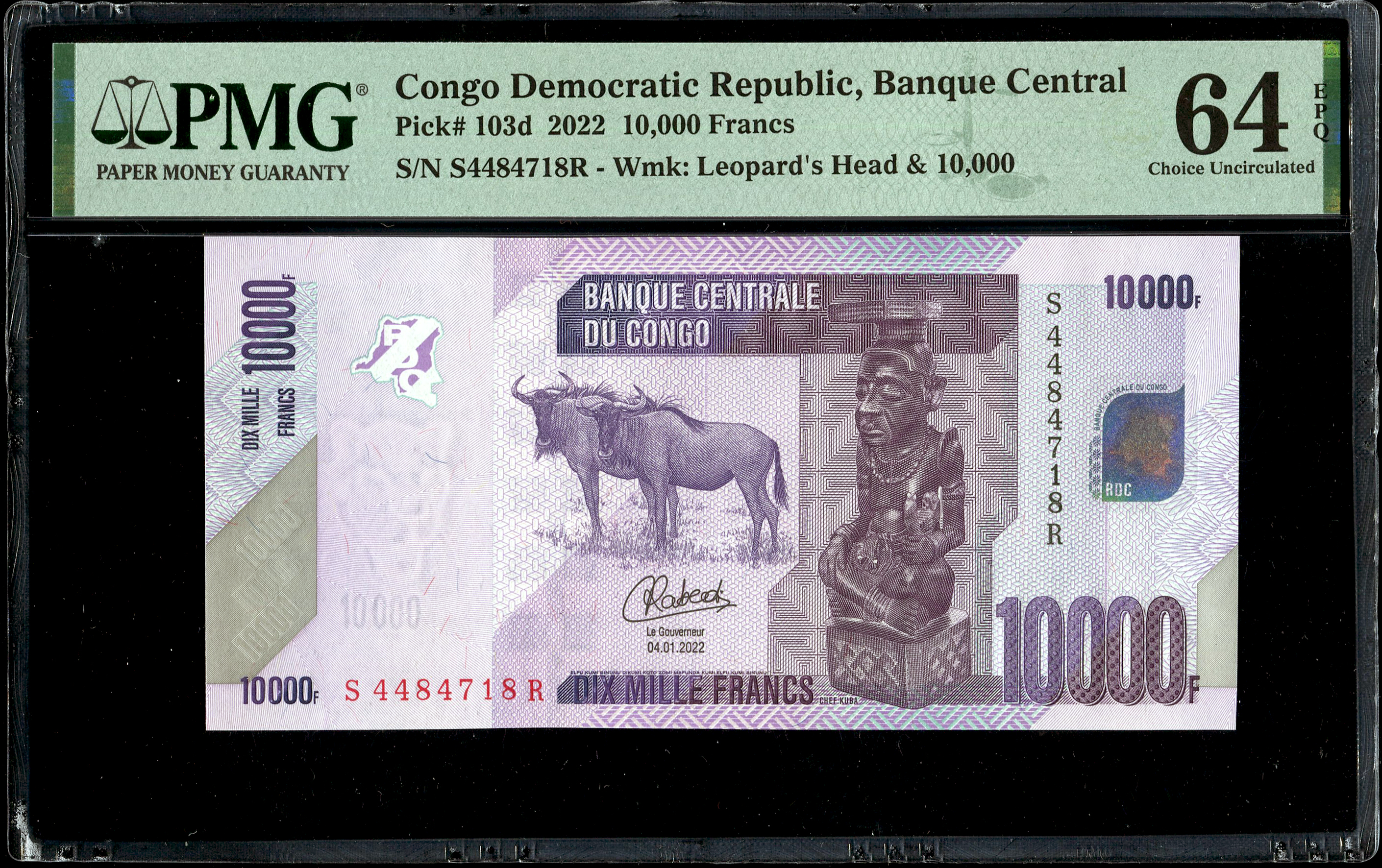 Congo Democratic Republic, 10,000 Francs, 2022, PMG 64EPQ
