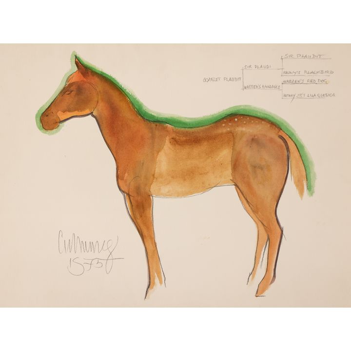 William Cumming "Scarlet Plaudit" (Horse) 1975 Watercolor