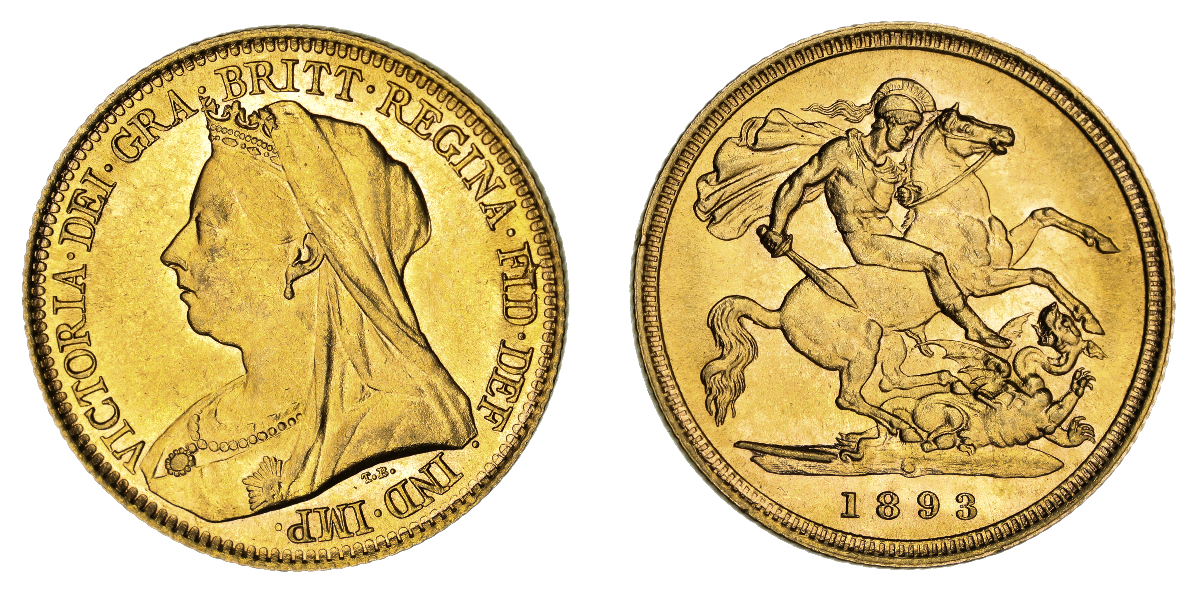 Victoria, St. George Reverse - Sydney Mint - Veiled, Half Sovereign, 1893, UNC