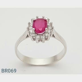 STERLING SILVER RED OVAL CLUSTER RING WITH CZ'S (SIZE Q) - 51543/219
