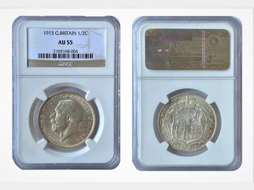 1915 GEORGE V SILVER HALF CROWN AU55