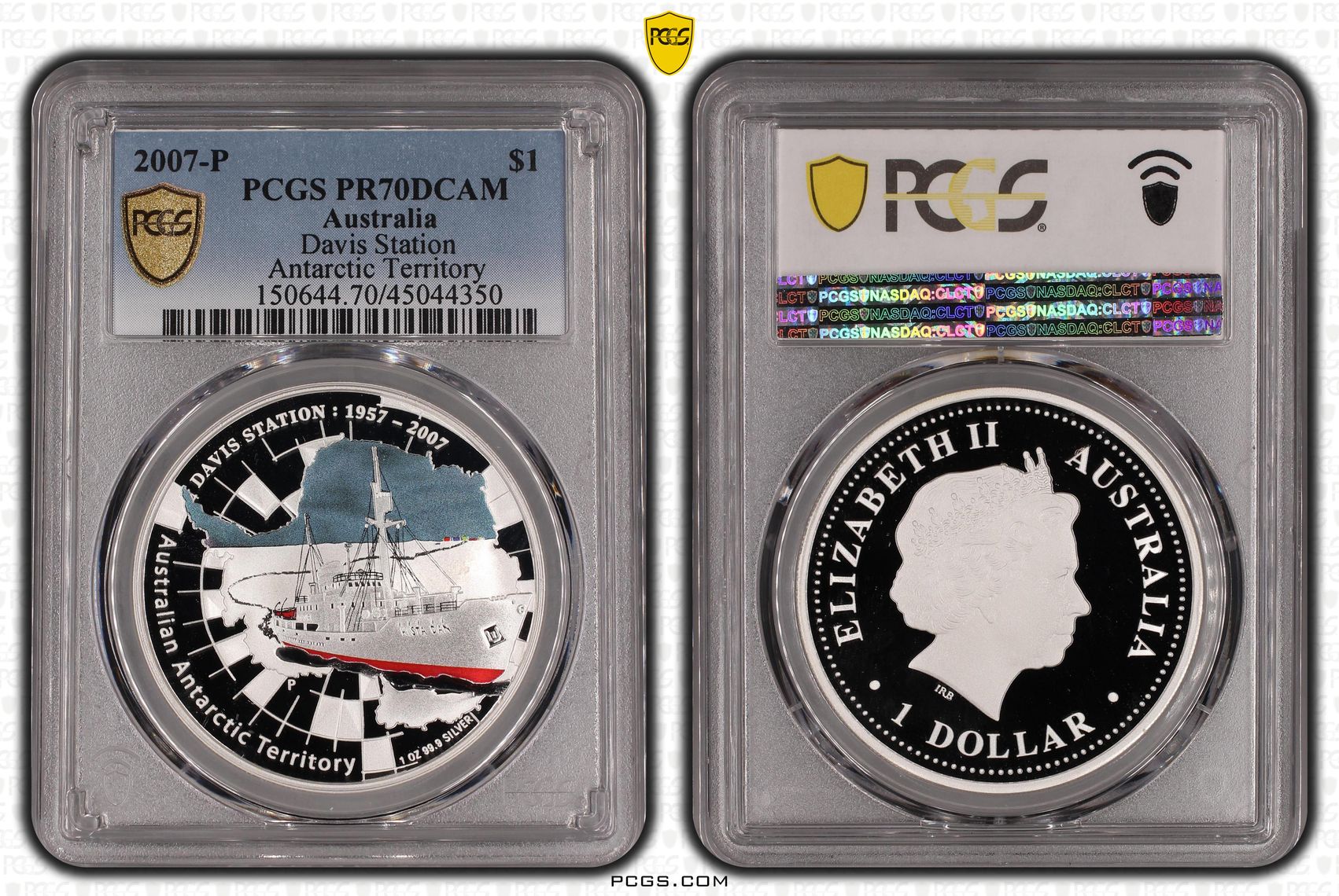 2007-P Australia One Dollar, $1 Proof Davis Station - Antarctic Territory PCGS - PR70DCAM POP 3/0 -350