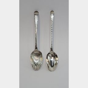 TWO VERY FINE SILVER SPOONS (i) A very fine 18th century silver tea spoon, the maker’s mark is present, though